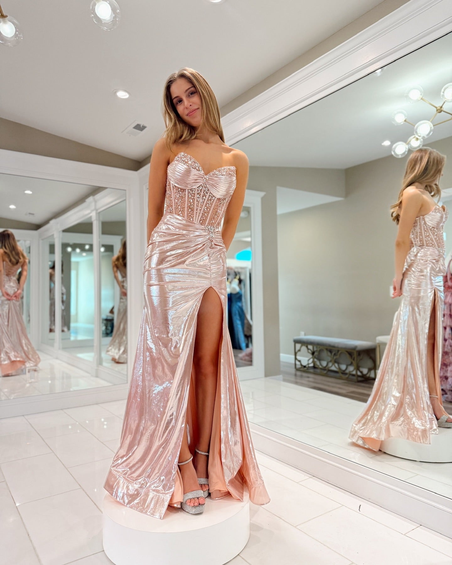 Elegant Mermaid Pink Beaded Prom Dress with High Slit - Formal Evening Gown J6891 for Homecoming, Prom Night & Special Occasions
