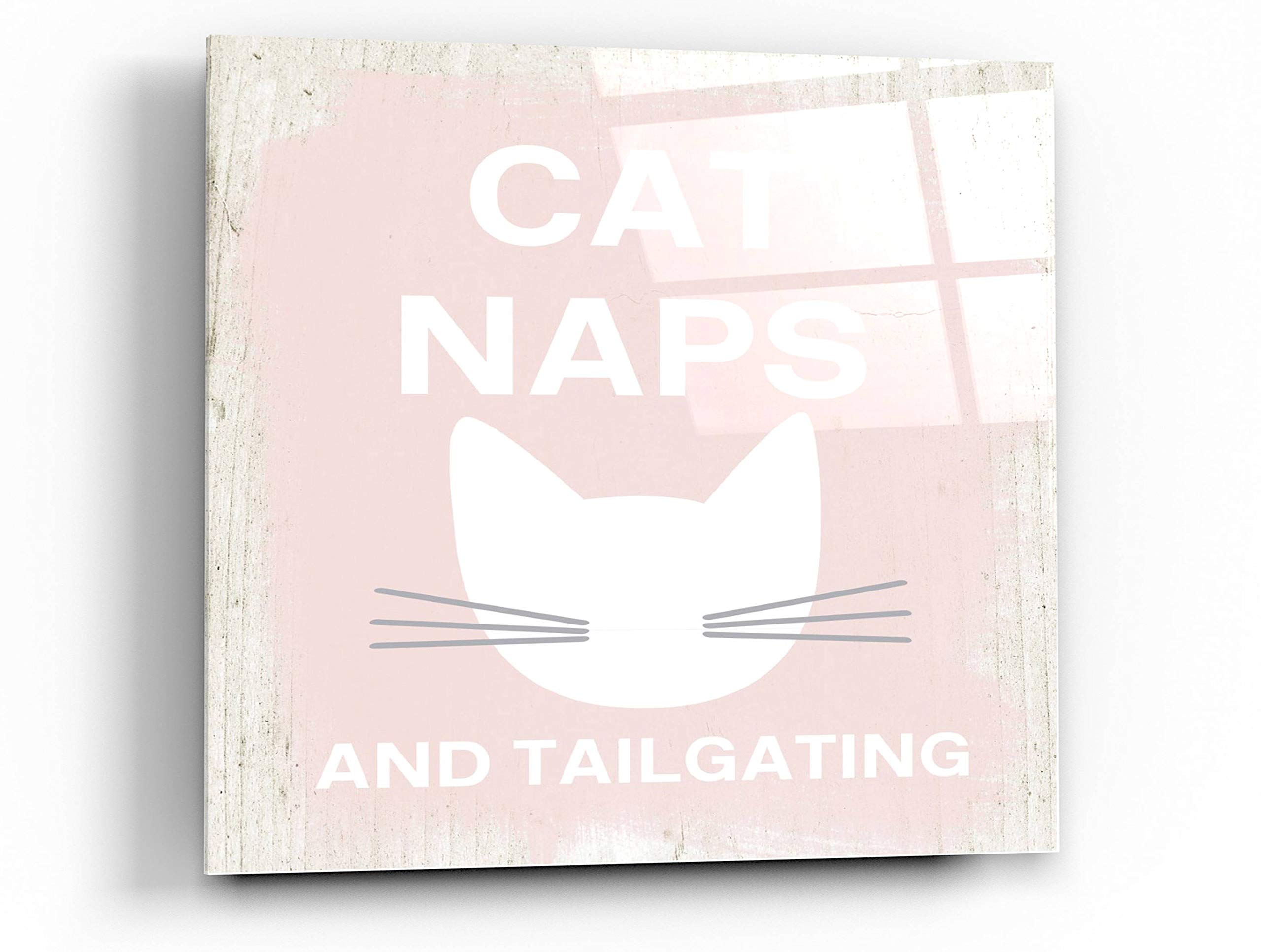 Linda Woods 'Cat Naps And Tailgating' Acrylic Glass Wall Art - 36x36 Inches Modern Cat Painting for Living Room, Bedroom & Office Decor