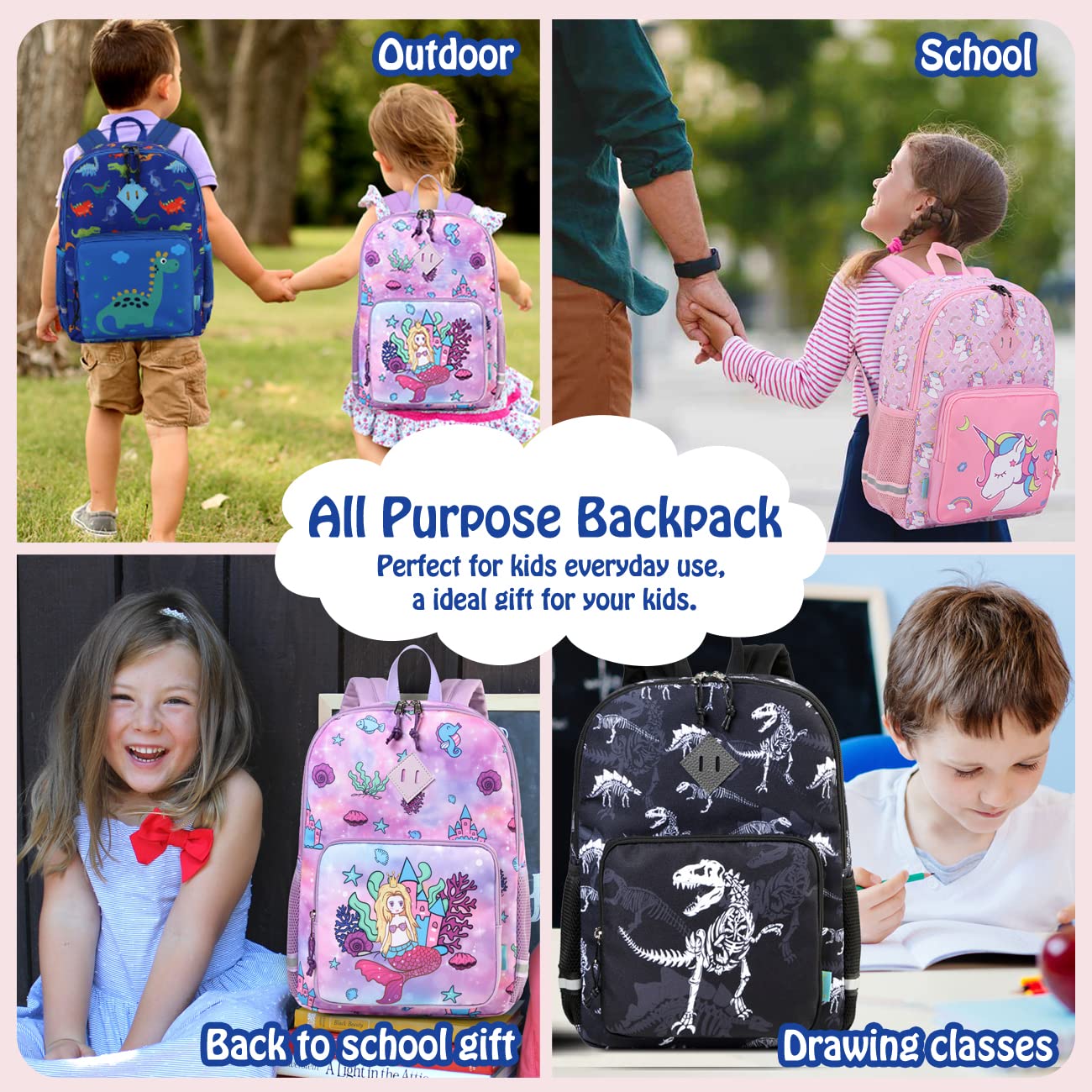 VX VONXURY Kids Backpack - Lightweight Toddler Backpack for Boys & Girls Ages 2-5, Adjustable Chest Strap, Cute Preschool Backpack for Daycare, Travel & School Supplies