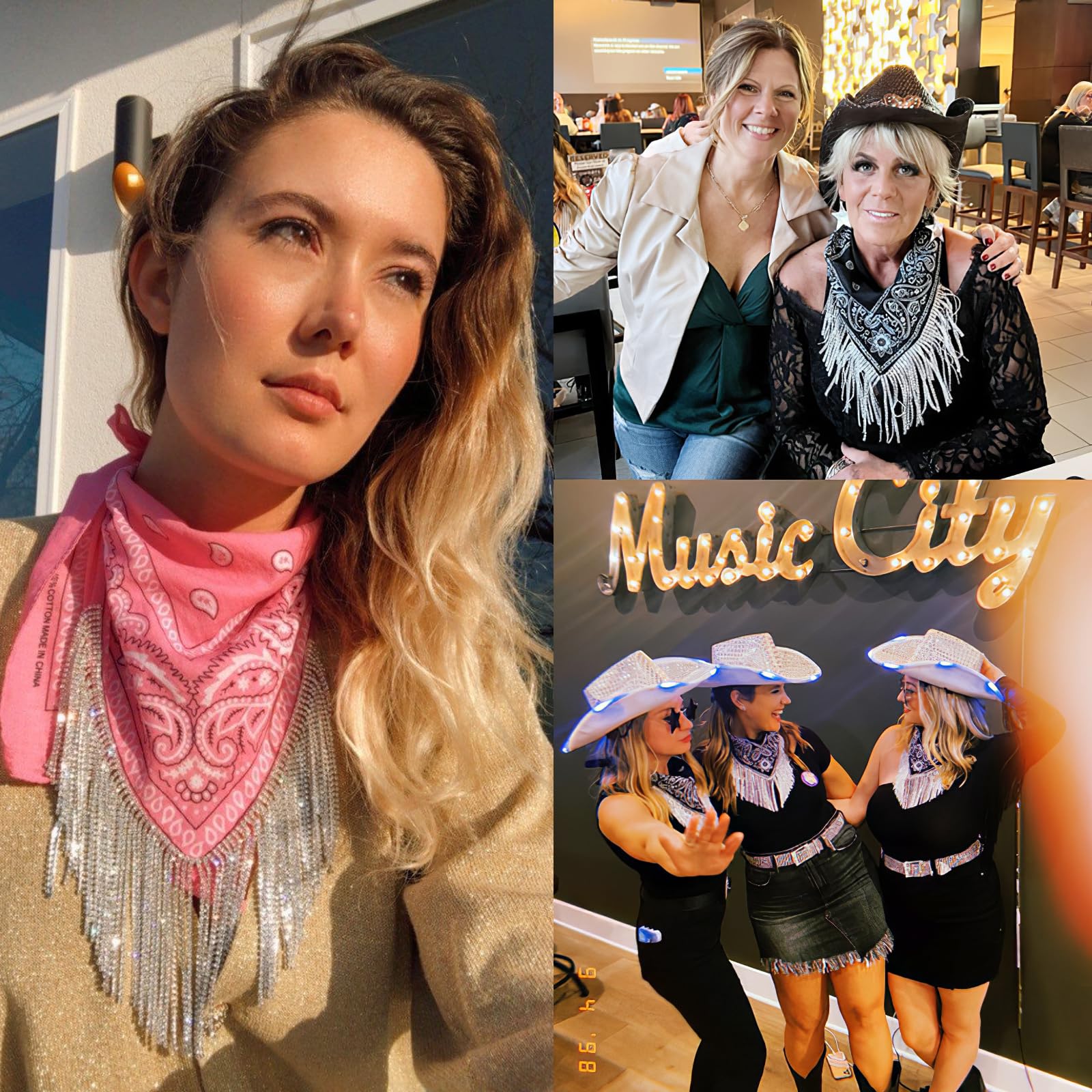 Sparkly Rhinestone Fringe Bandana for Women & Men - Disco Cowgirl & Bachelorette Party Accessory - Halloween Costume Bandana with Heart Sunglasses - Perfect for Music Festivals, Rodeos & Themed Parties