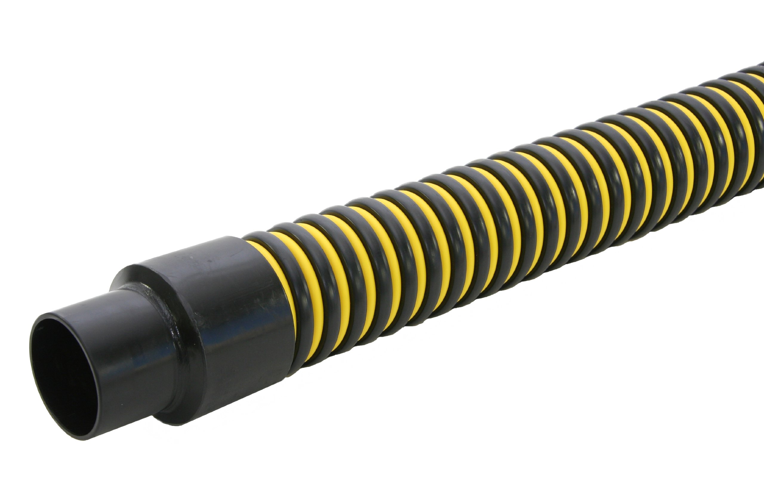 Plastiflex Plastic Hi-Vac Suction Hose Assembly - Yellow/Black, Cuffs Only, 20 psi Max Pressure, 60 ft Length, 1.5 Inch ID - Ideal for Industrial Vacuum Systems, Dust Collection, and Material Handling