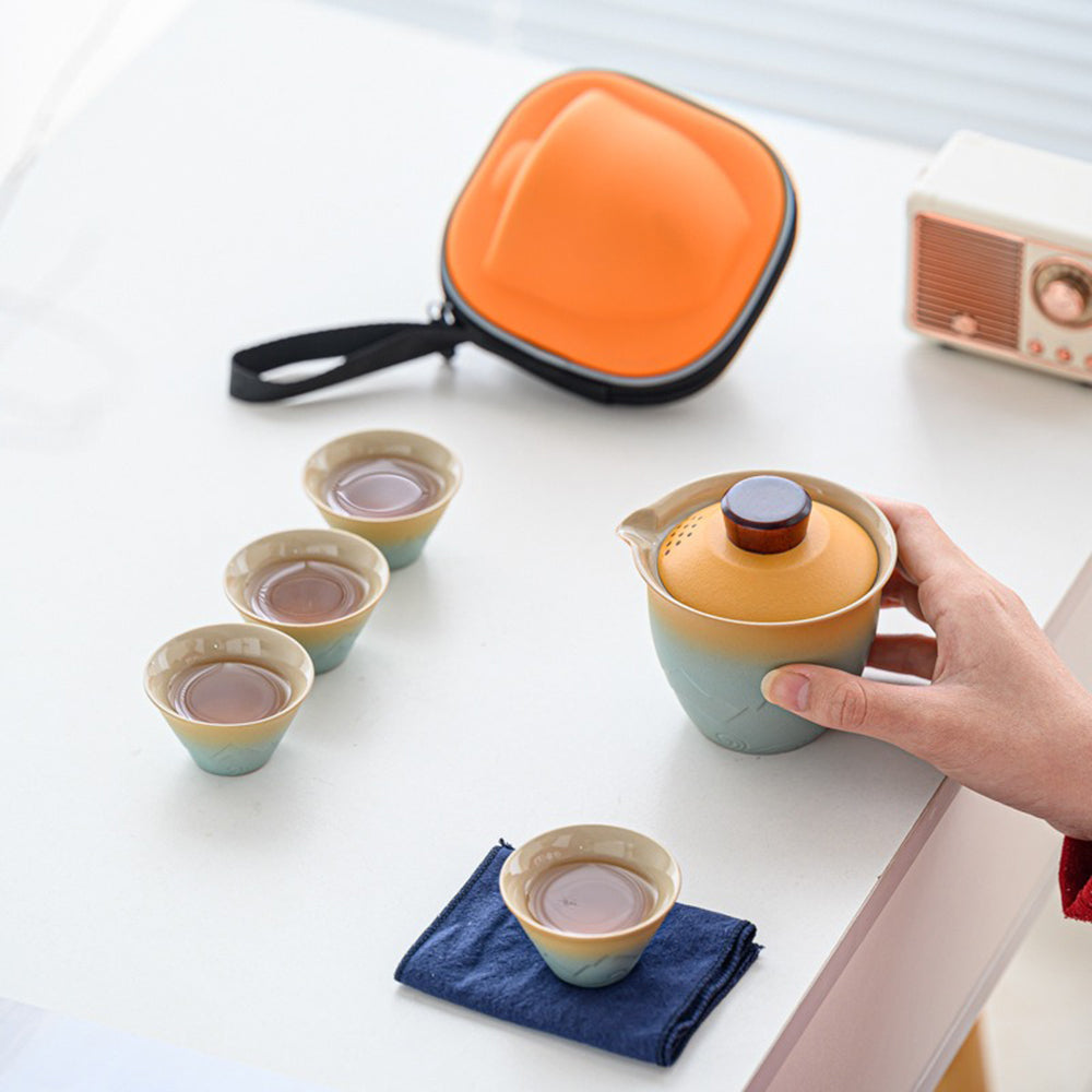 Premium Chinese Travel Tea Set - Portable Ceramic Tea Cup & Infuser for Camping, Hiking, and Outdoor Adventures