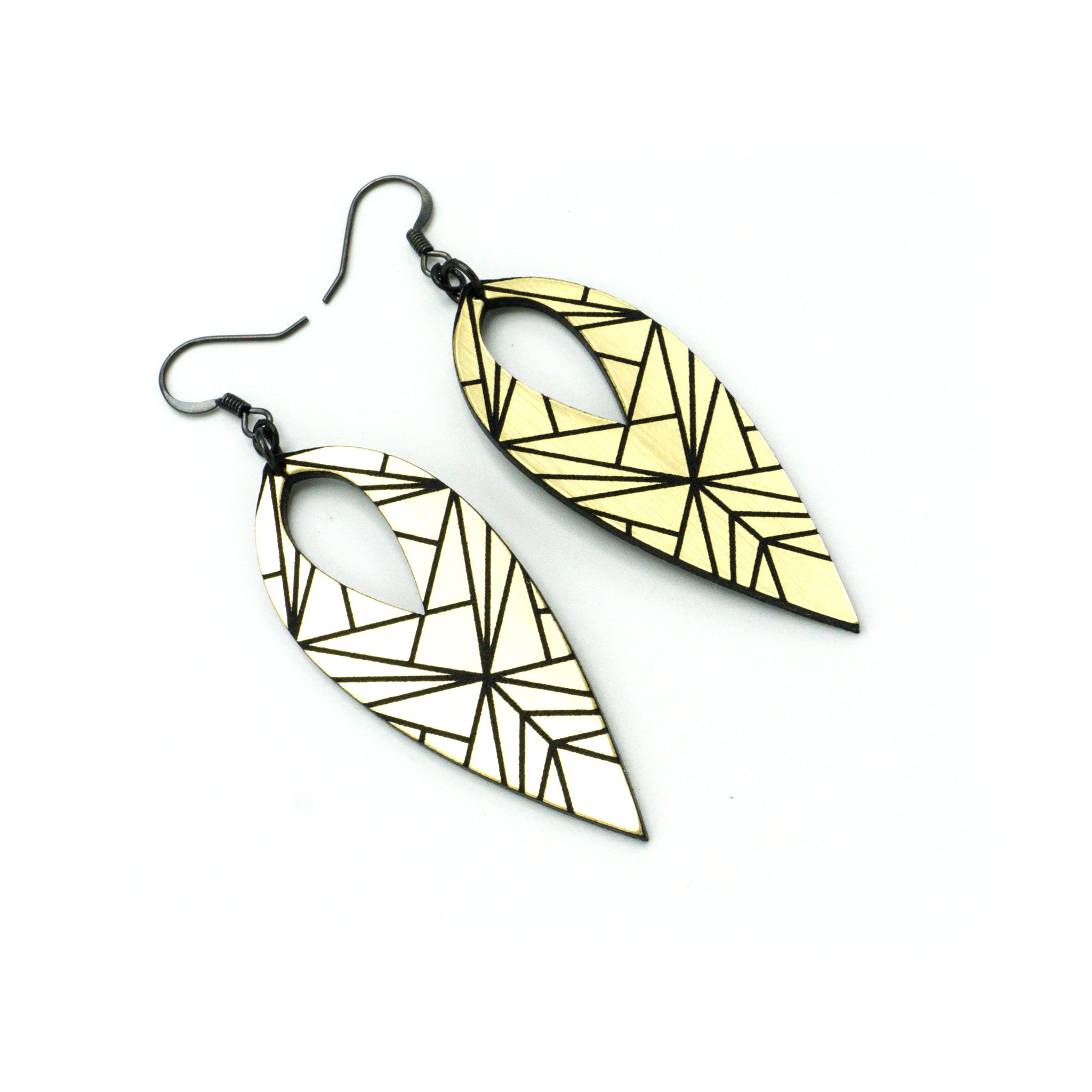 Nativas [05] Acrylic Earrings - Brushed Gold & Black | Lightweight Fashion Jewelry for Women, Perfect for Parties, Weddings & Everyday Wear