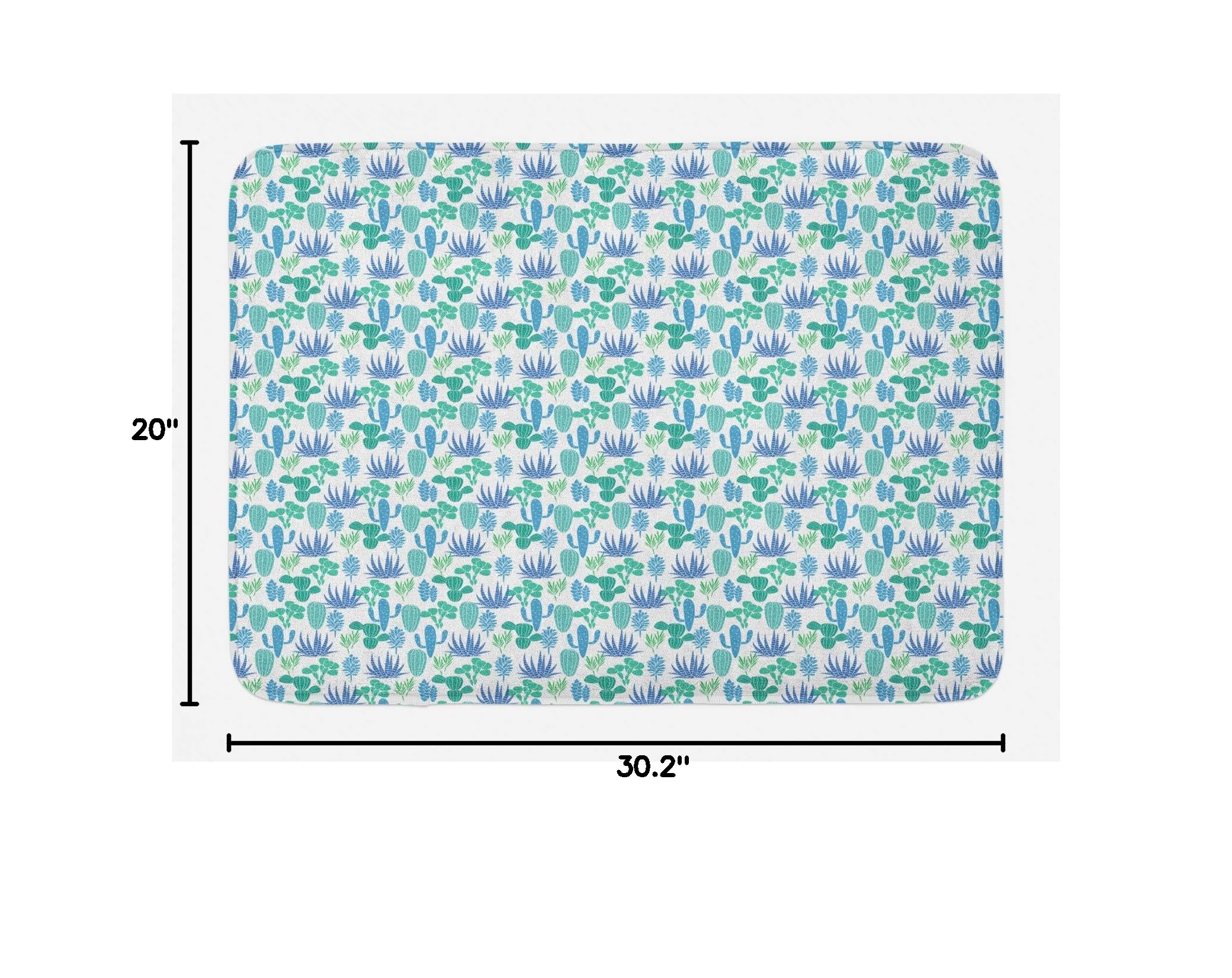 Ambesonne Non-Slip Succulent Bath Mat - Soft Plush Cactus Design in Blue Green & White, 30