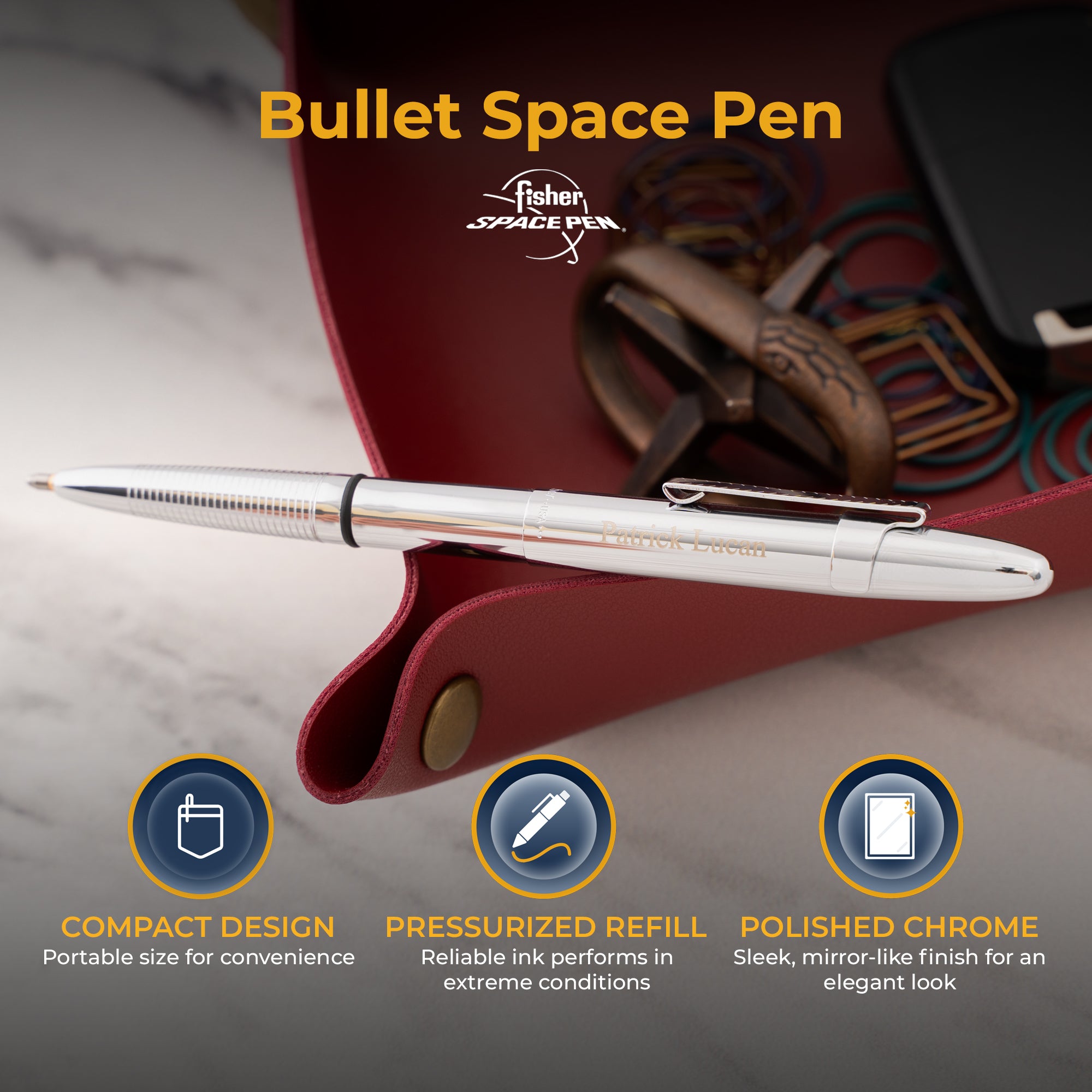 Fisher Chrome Bullet Space Pen with Clip - Premium Stainless Steel Retractable Ballpoint Pen for Everyday Carry, Writing & Gifts - Perfect for Office, Travel, Journaling & Note Taking