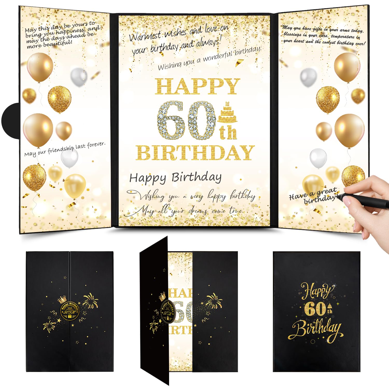 60th Birthday Guest Book for Men & Women - Black Gold Signature Board Alternative, Cheers to 60 Years Party Decorations - Perfect for Milestone Birthday Gifts, Retirement Celebrations & Anniversary Parties