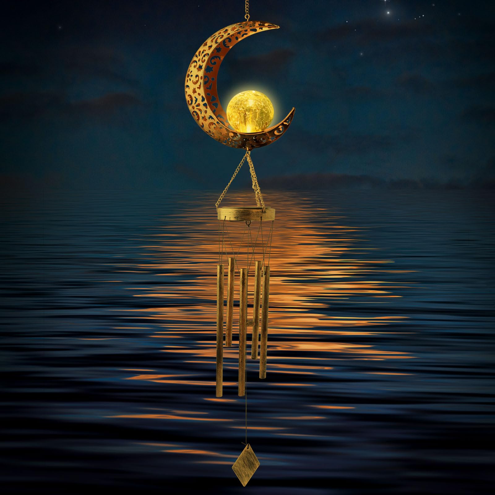 Solar-Powered Moon Wind Chimes - Outdoor Decorative Lights for Garden, Patio, Yard & Porch | Perfect Gift for Women, Mom, Grandma Birthday | Romantic Nighttime Ambiance & Gardening Decor