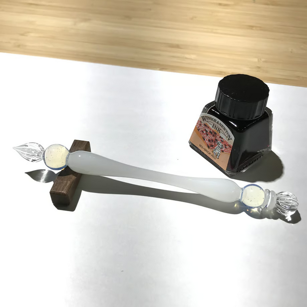Japanese Glass Dip Pen - Crown & White Opal Style | Elegant Calligraphy & Writing Tool | Perfect Gift for Writers, Artists & Stationery Lovers | Ideal for Lettering, Journaling & Creative Projects