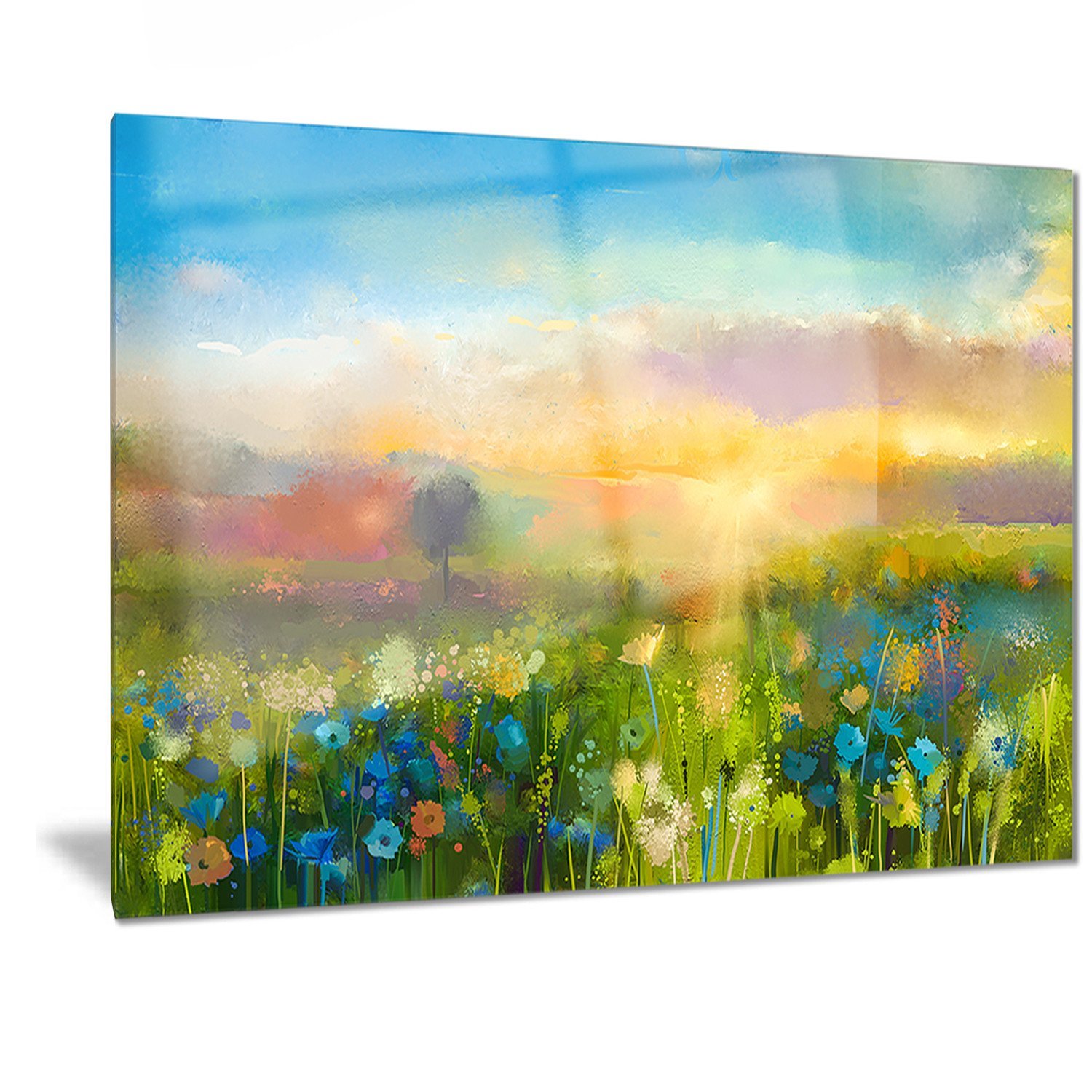 Designart Sunset Meadow Landscape Oil Painting Metal Wall Art - 40x30 Inches, 30''H x 40''W x 1''D - Modern Home & Office Decor for Living Room, Bedroom, or Entryway