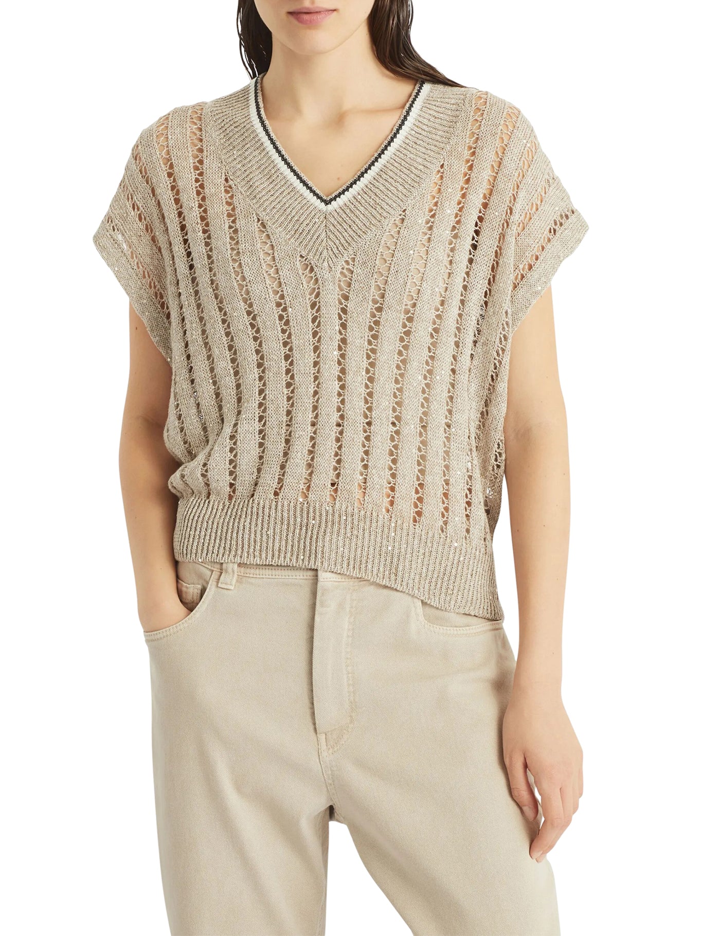 DAZZLING Women's Linen Blend Ribbed Net Vest Top - Breathable Summer Layering Piece for Beach, Party & Casual Outfits