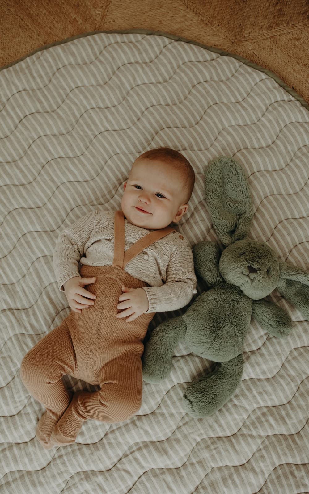 Frankie Lane French Linen Reversible Baby Playmat - Soft Round Padded Nursery Rug for Infants & Toddlers | Tummy Time Mat, Playroom Floor Mat for Boys & Girls | Indoor Activity Mat for Crawling & Play (Sage Green)
