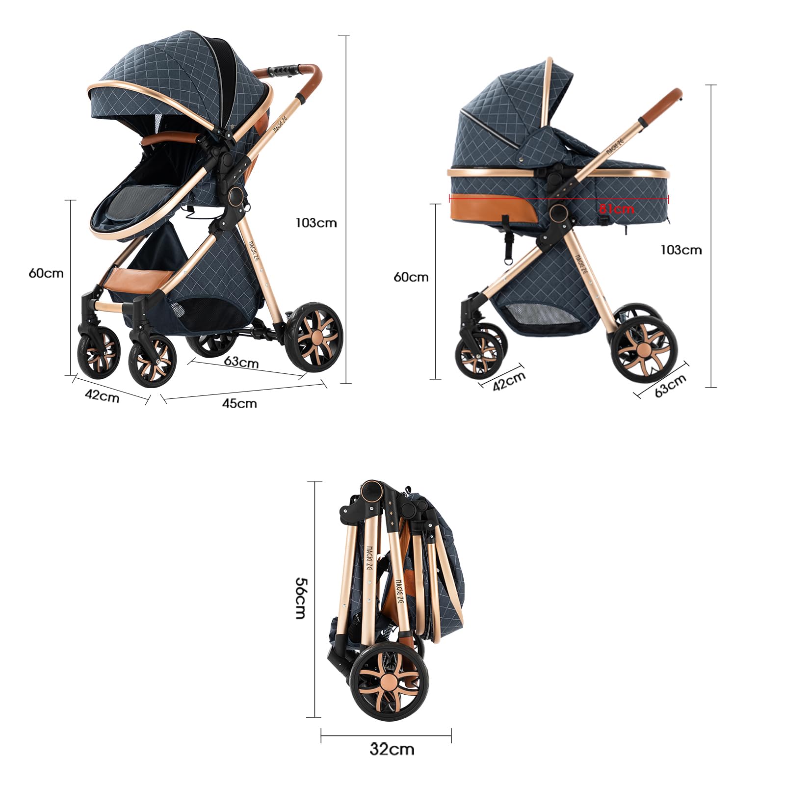 2 in 1 Baby Travel System - Lightweight Aluminum Frame Stroller & Pram Combo for Newborns | Portable Folding Design | High Landscape View Carriage | Perfect for Shopping, Travel & Outdoor Walks (White)