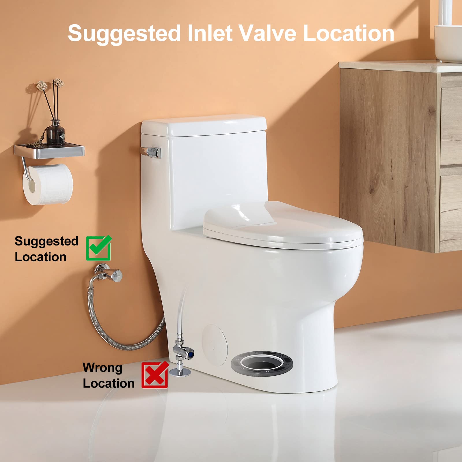 HOROW HR-ST076W One Piece Elongated Toilet with Soft Closing Seat - Left-Hand Trip Lever, 1.28 GPF High Efficiency Single Side Flush, 12-Inch Rough-In, White Bathroom Toilet Bowl for Modern Homes & Commercial Spaces