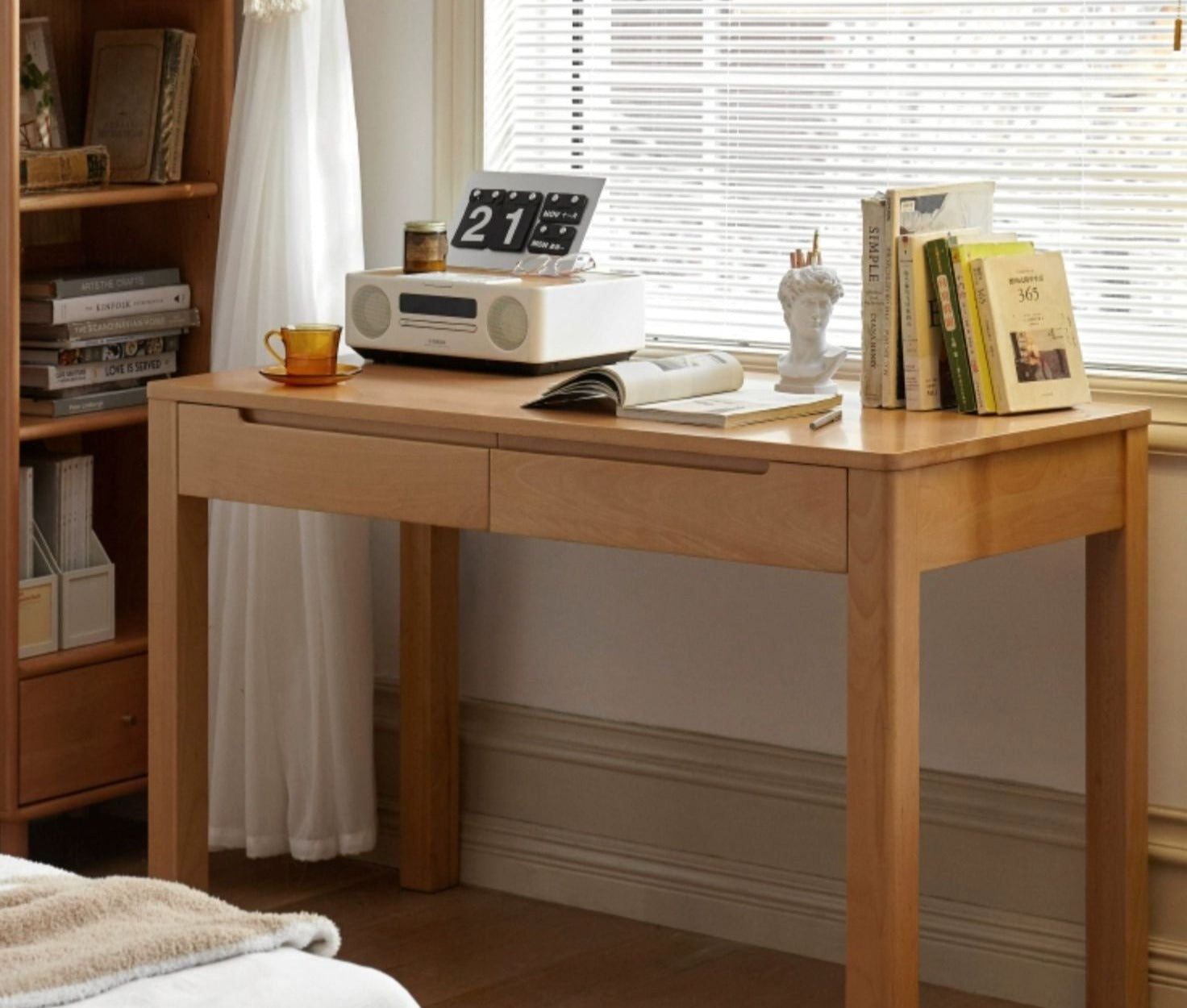 Solid Beech Wood Computer Desk for Home Office - Ergonomic Study Desk with Ample Workspace for Writing, Working & Remote Learning