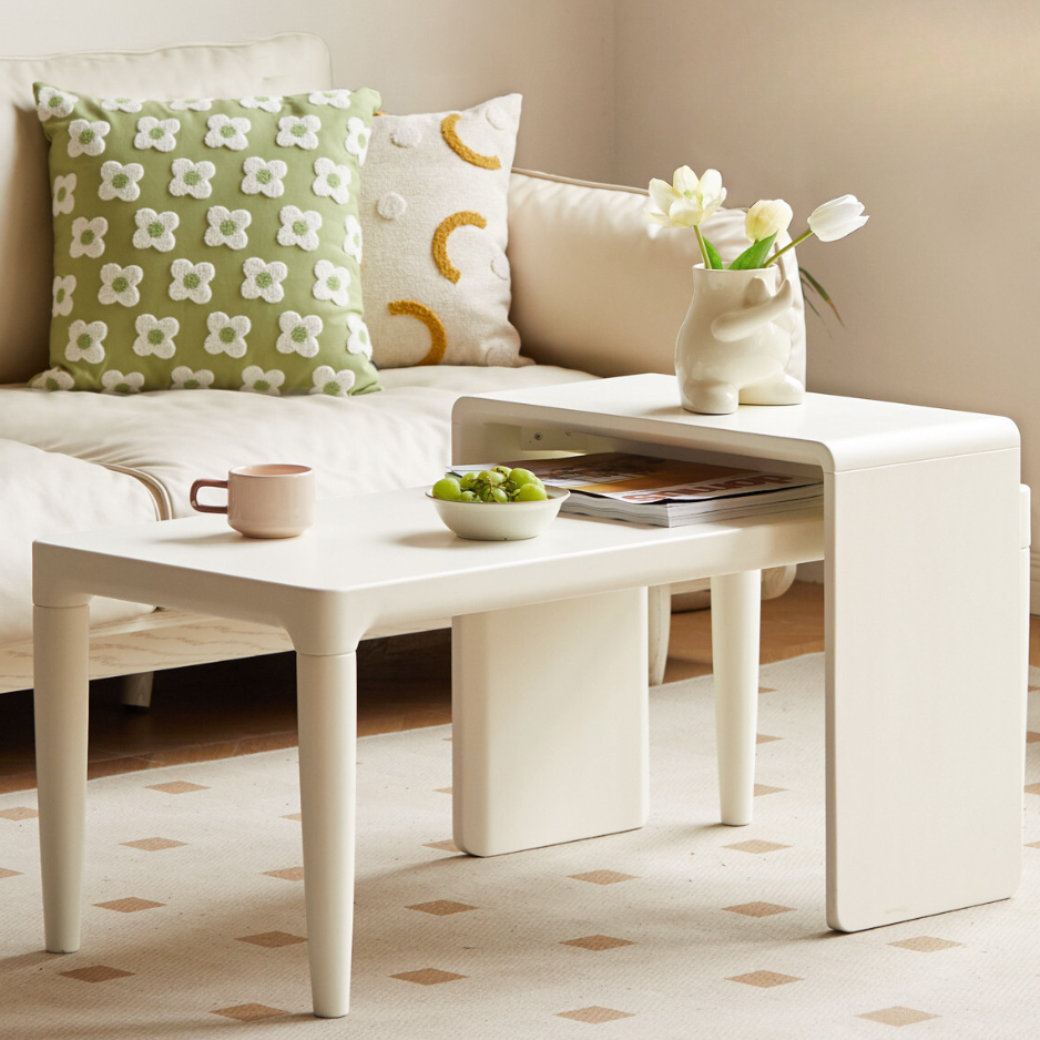 Solid Pine Wood Coffee Table and Side Table Set - Nordic Style Modern Living Room Furniture for Home Decor and Small Space