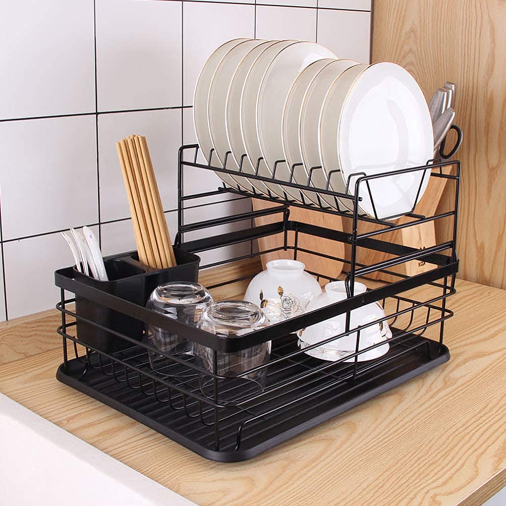 2-Tier Drip Rack & Cutlery Organizer - Drying Tray for Plates, Glasses & Crockery - Space Saving Kitchen Caddy for Dish Drying & Utensil Storage (Perfect for Small Kitchens & Dish Racks)