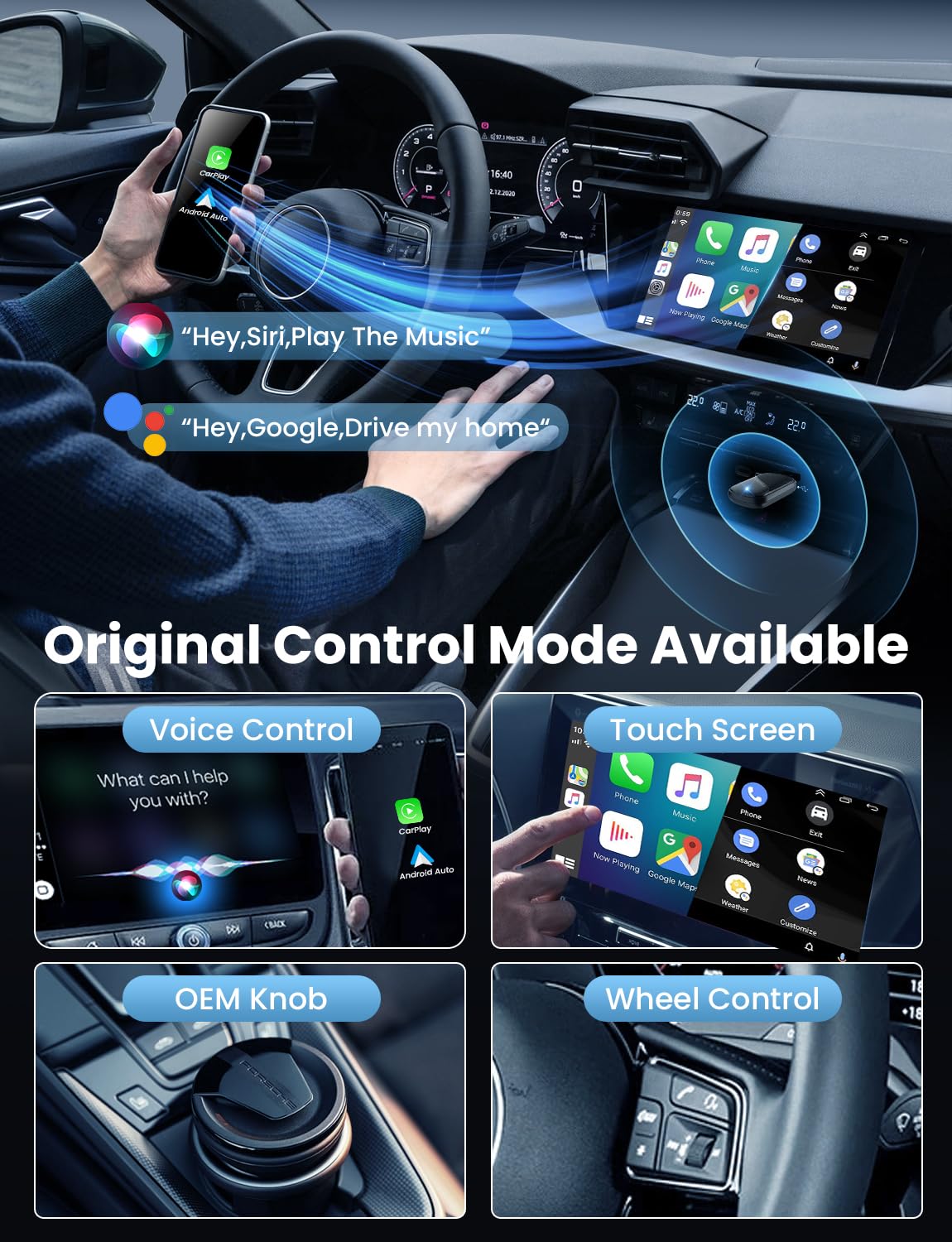 Wireless CarPlay & Android Auto Adapter - Fast Connection, Zero Latency for Cars 2016+ | Compatible with iPhone 6+/Android 10+ (USB-A/Type-C) | Perfect for Commuting, Road Trips & Hands-Free Driving - Black