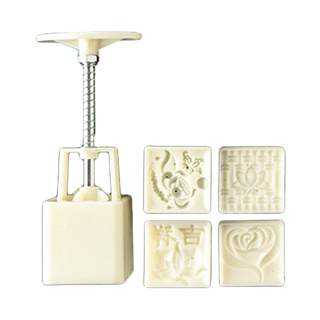 HELYZQ 50g Mooncake Mold Set with 4/6 Floral Stamps - DIY Hand Press Mooncake Maker for Mid-Autumn Festival Baking, Homemade Pastries & Asian Desserts