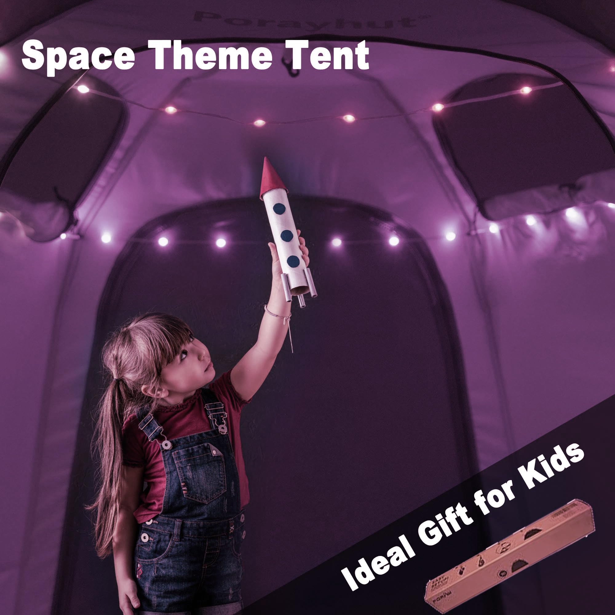 Portable Hexagon Kids Play Tent with LED Strip Lights - Indoor Children's Playhouse, Easy Setup Space Tent for 4-5 Kids | Perfect for Bedroom Play, Birthday Gifts & Dreamy Nighttime Adventures