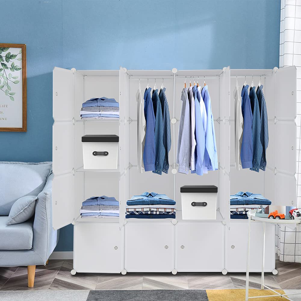 16-Cubby Closet Organizer with Storage Shelves - White Clothes Storage Solution for Home, Office & Bedroom - Perfect for Organizing Clothes, Shoes & Accessories in Small Spaces