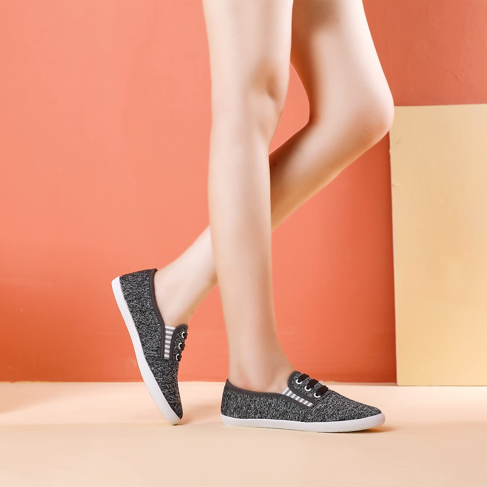 Kufeiti Women's Canvas Slip-On Sneakers - Comfortable Elastic Casual Shoes for Women in White & Black | Perfect for Walking, Travel, and Everyday Wear
