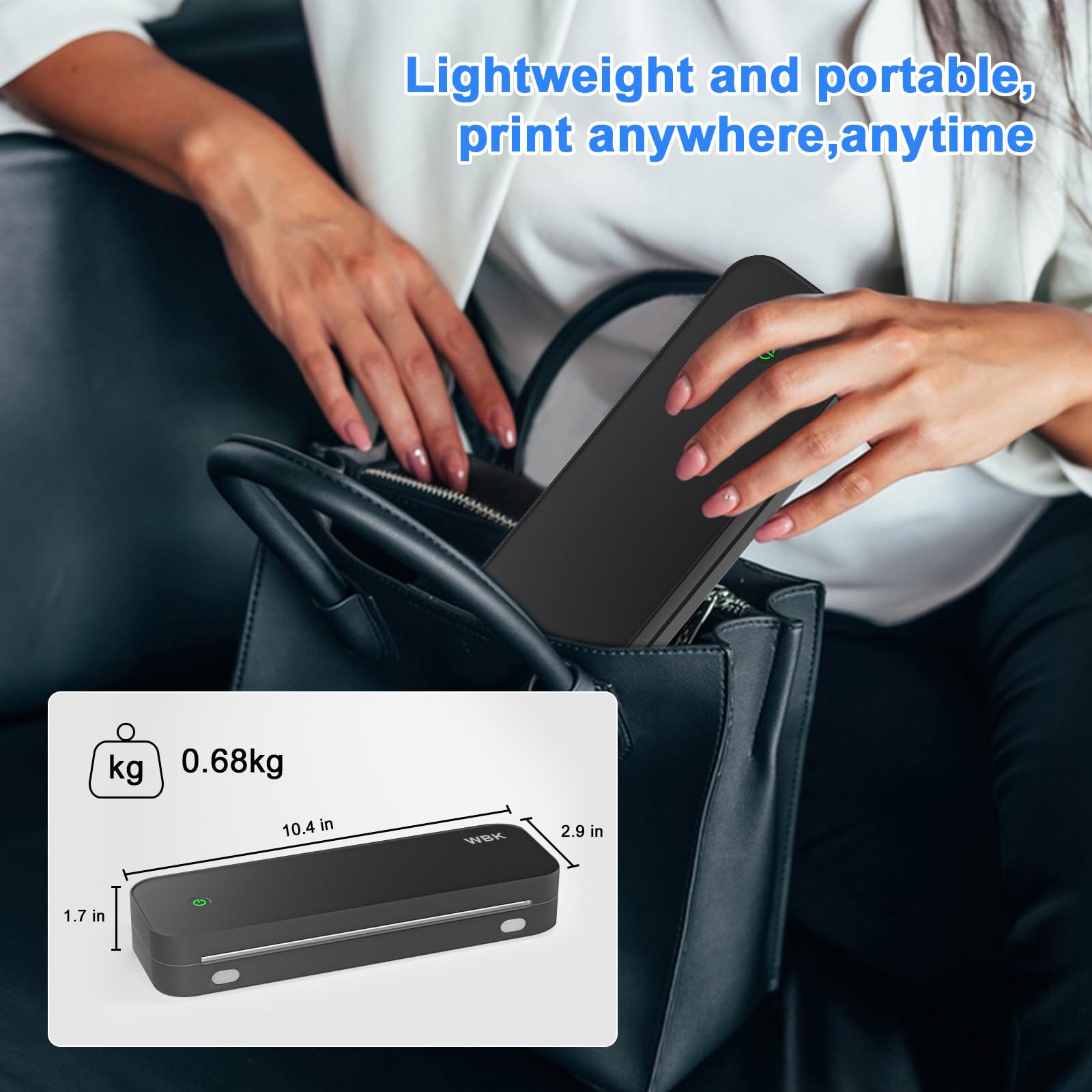 WBK® Wireless Portable Thermal Printer for Travel - Bluetooth Mini Printer Compatible with Android, Supports 8.5
