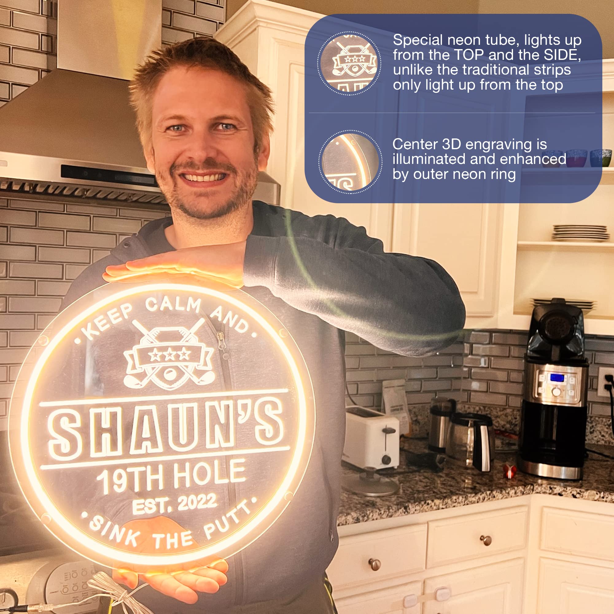 Custom Golf LED Neon Sign - Personalized Golf Gift for Men, Large Golf Clubs Wall Decor - Perfect for Home Bar, Man Cave & Golf Room - Unique Gifts for Golfers, Husband, Father
