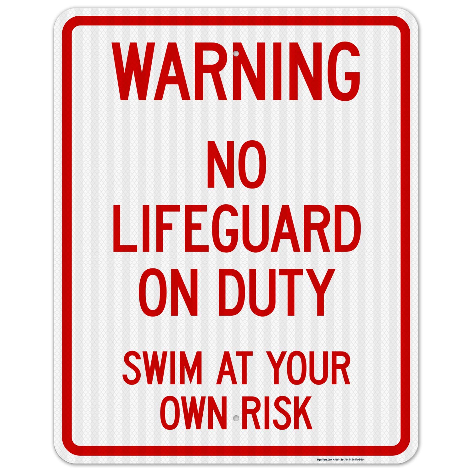 No Lifeguard On Duty Sign - 24x30 Inches Reflective Aluminum Pool Safety Sign (SI-6702) | 3M EGP Fade-Resistant for Indoor & Outdoor Use | Made in USA | Perfect for Swimming Pools, Water Parks & Beach Safety