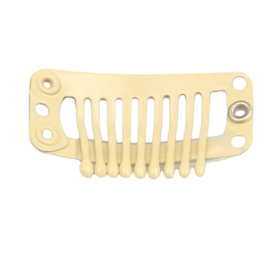 30pcs 9 Teeth Stainless Steel Snap Comb Wig Clips for Hair Extensions & Wigs - Includes 30 Assorted Sewing Needles & 2 Rolls Thread (Beige) - Perfect for Securing Hairpieces, Weaves & Cosplay Wigs