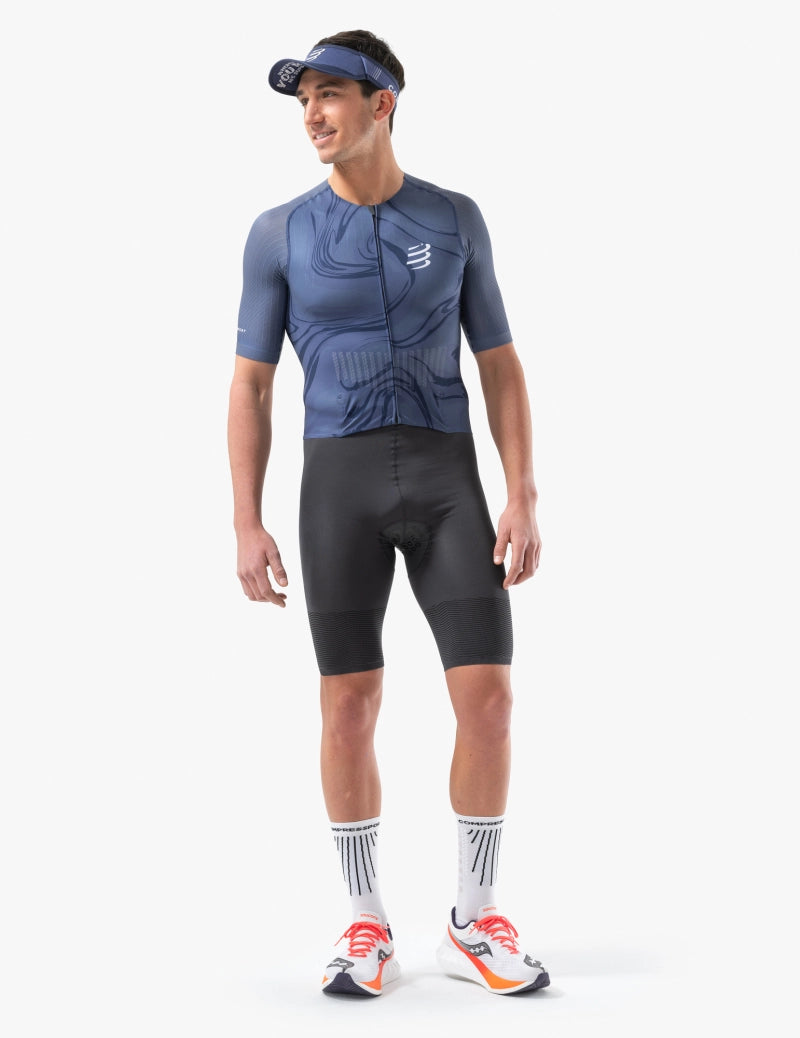 Compressport Men's AERO SS Trisuit - Breathable Cycling & Triathlon Suit with Indigo Print - Perfect for Training, Racing & Endurance Sports
