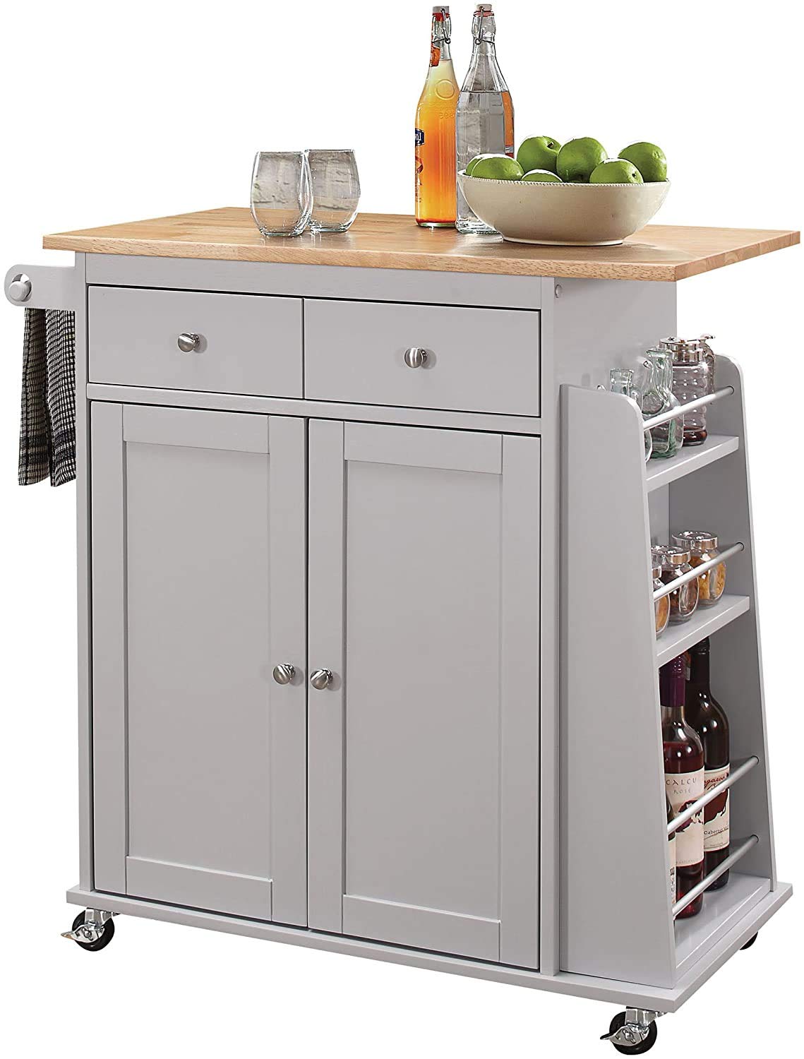 Goujxcy Mobile Kitchen Island Cart with Storage - Rolling Kitchen Cart with Drawers, Cabinets & Lockable Casters, Adjustable Shelves (A1-Grey) - Perfect for Small Kitchens, Dining Rooms & Food Prep Stations