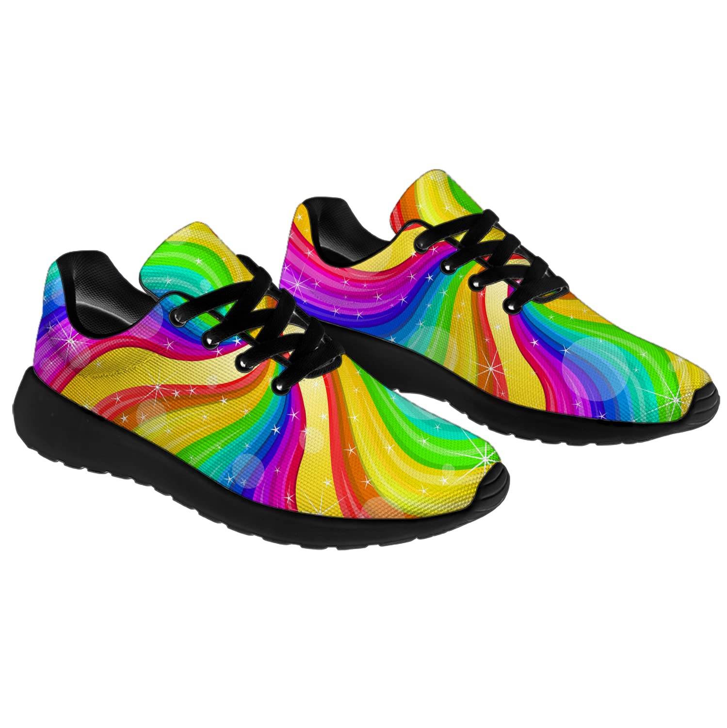 LGBT Pride Running Shoes for Women & Men - Rainbow Spiral Sneakers for Walking, Tennis & Running - Size 5 Men/7 Women Black - Perfect for Pride Parades, LGBTQ+ Events & Casual Wear