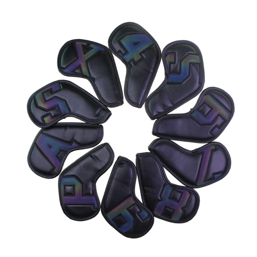 Premium 10-Piece Golf Iron Headcovers Set - PU Leather Putter Protector Sleeves for Golf Clubs (Black Dazzling Series) | Perfect for Golf Course Protection & Club Organization | Ideal Gift for Golf Enthusiasts