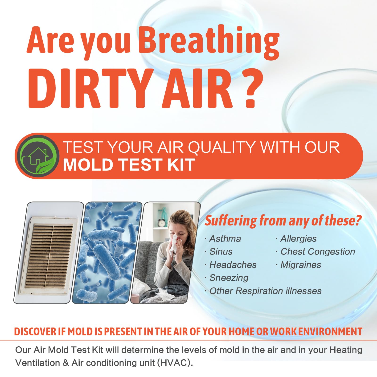 **10-Room Home Mold Testing Kit - DIY Air & Surface Mold Detector for HVAC & Indoor Air Quality | Includes Identification & Removal Guide | Ideal for Basements, Bathrooms & Allergy Relief**