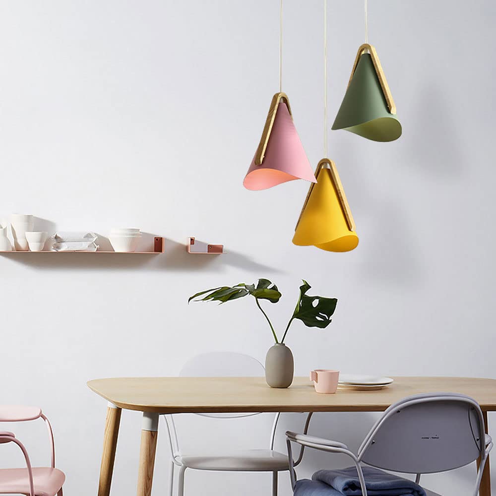 Nordic Style LED Chandelier - Adjustable Height Single Head Hanging Light, Wrought Iron Ceiling Pendant Lamp for Restaurant, Kitchen Island, Dining Room, Bedroom & Living Room Decoration (Pink)
