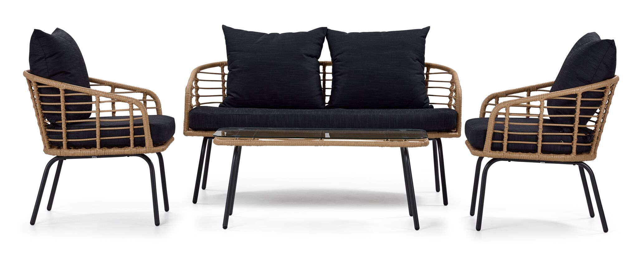 Belize 4-Piece Outdoor Patio Conversation Set - Beige & Black Wicker Furniture for Garden, Backyard, Poolside & Deck Relaxation