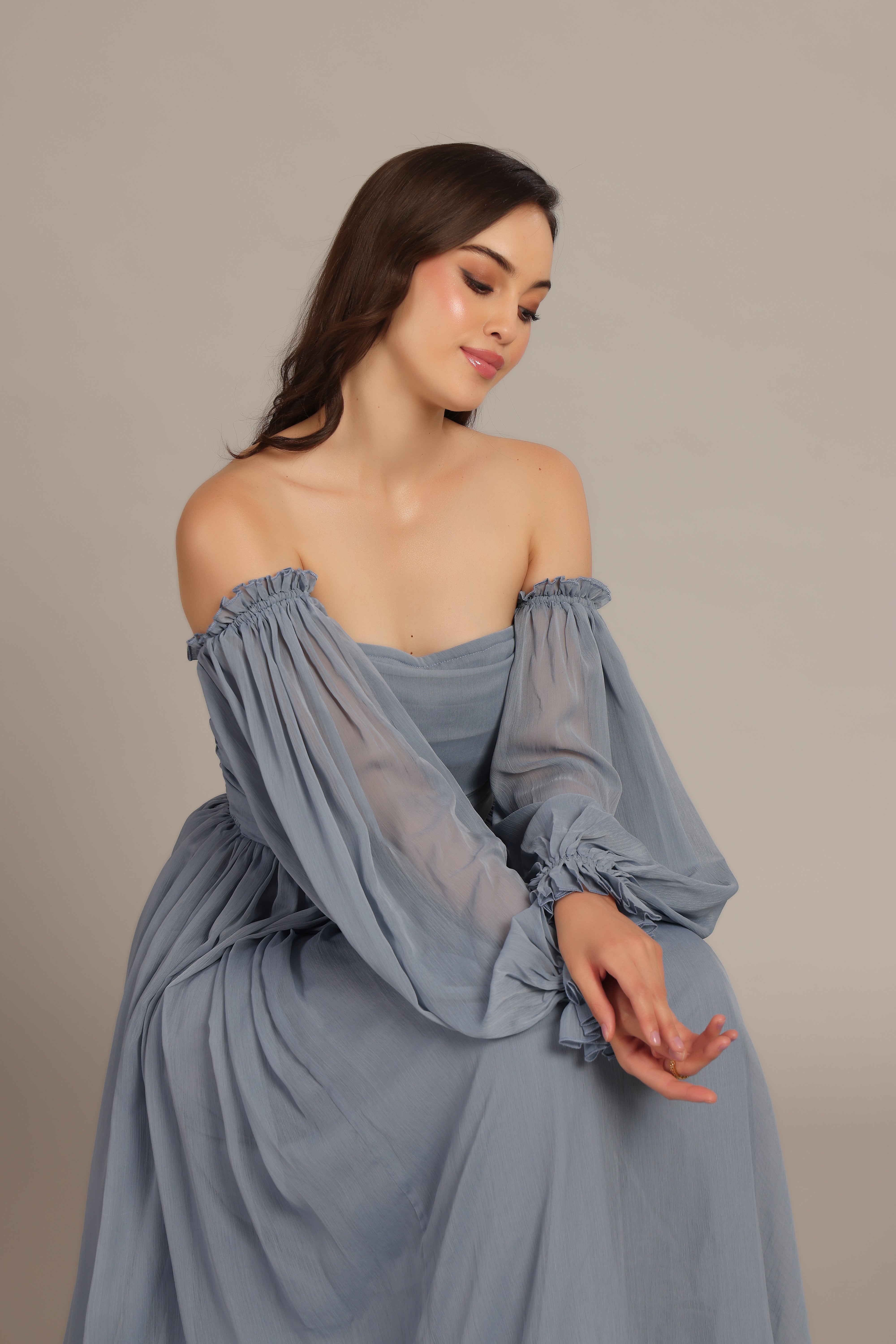 Elegant Dusty Blue Lana Chiffon Maxi Dress for Women - Perfect for Weddings, Parties & Summer Vacations