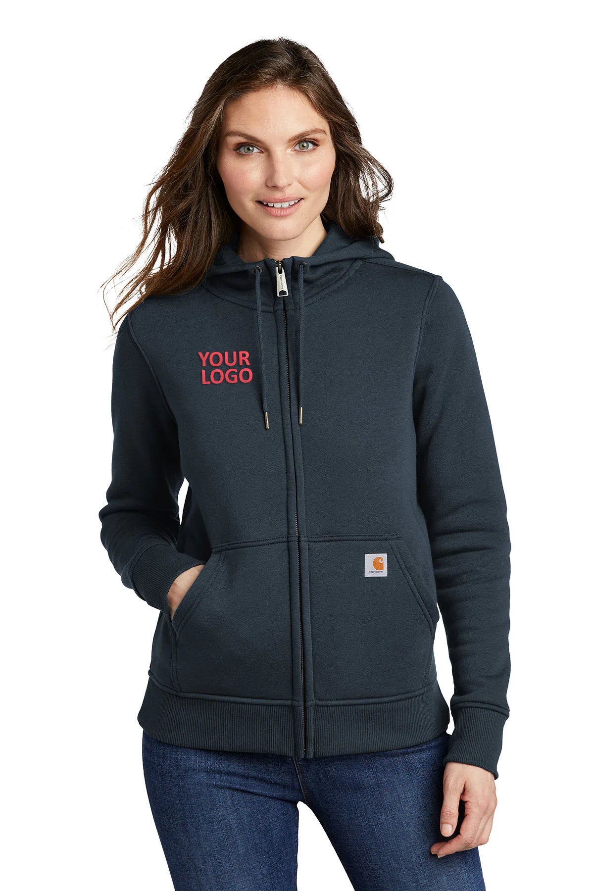 Carhartt Women's Clarksburg Full Zip Custom Hoodie - Navy Blue Fleece Jacket for Outdoor Work & Casual Wear