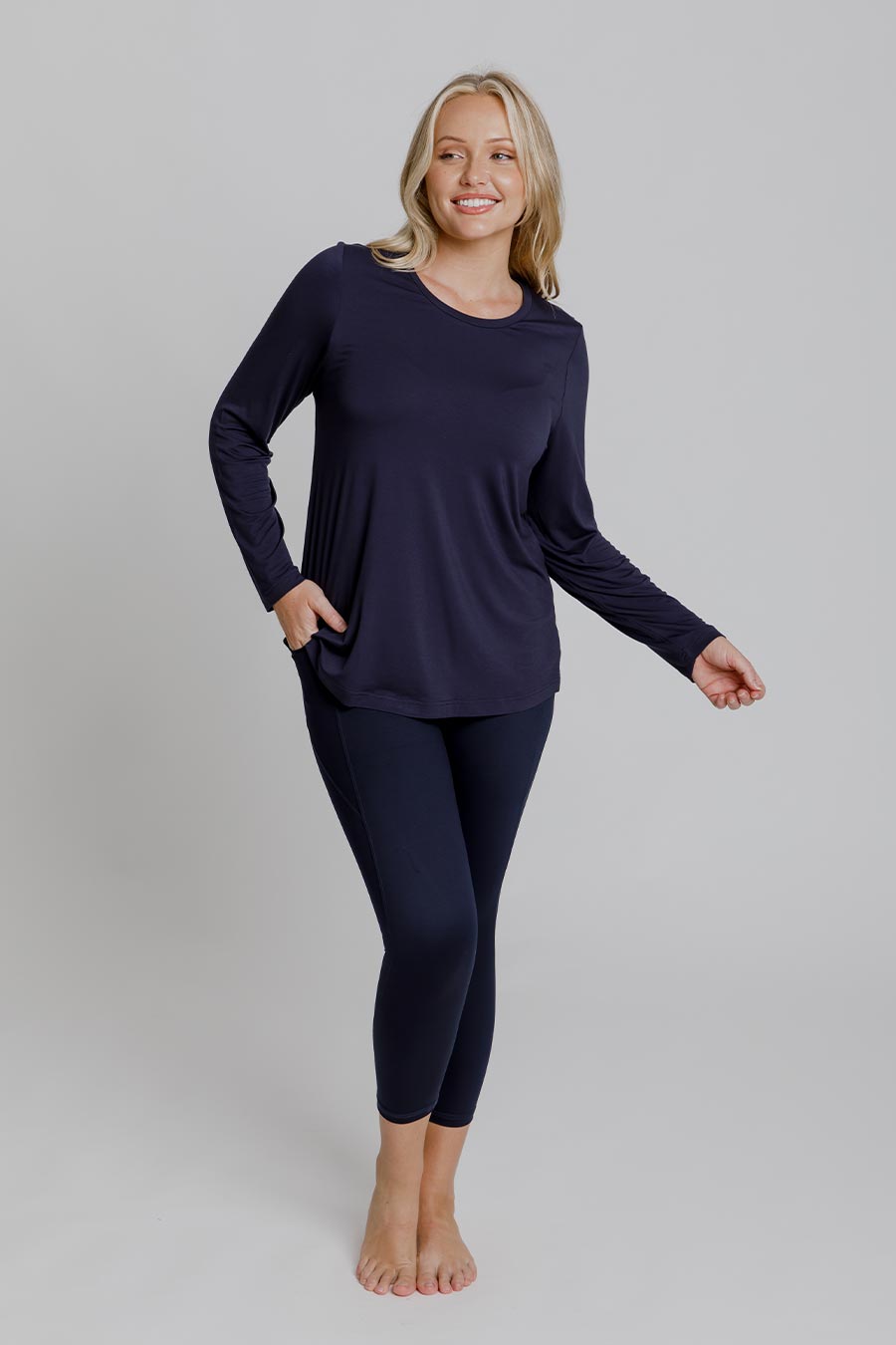Classic Bamboo Long Sleeve Top for Women - Soft & Breathable Navy Blouse - Perfect for Casual Wear, Office & Travel