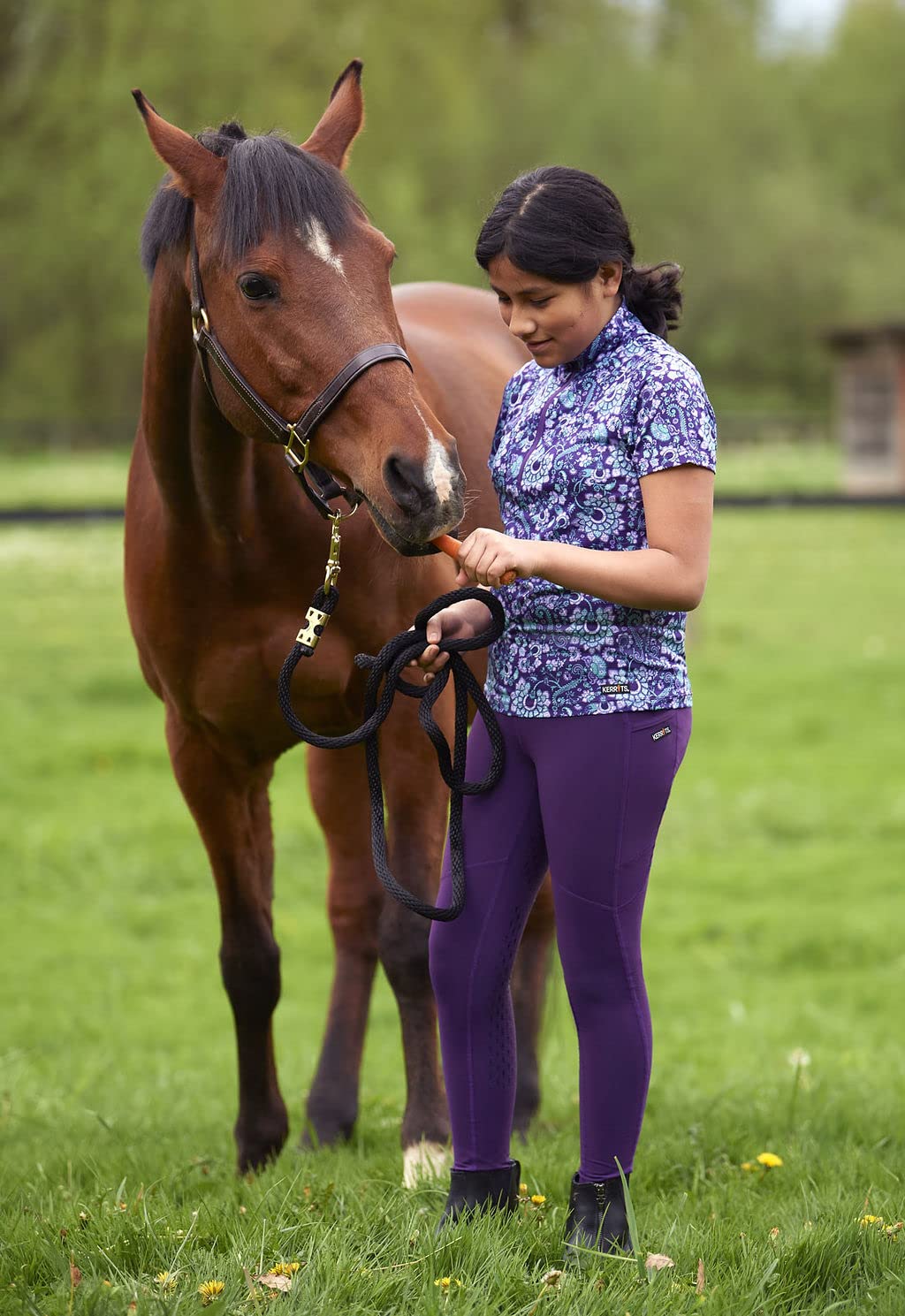 Kerrits Kids Ice Fil Full Seat Horse Riding Tech Tights - Cooling Breathable Equestrian Leggings with Pockets for Girls & Boys | Summer Riding Lessons, Horse Shows & Stable Activities
