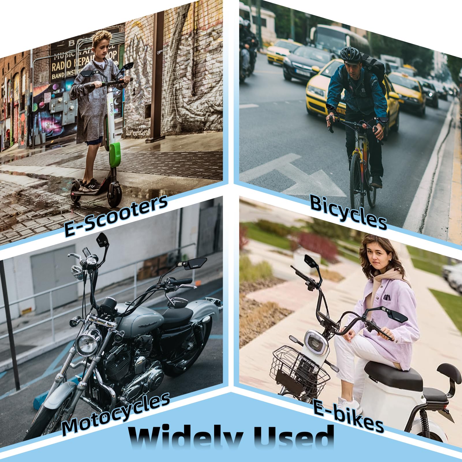 ROCKBROS 2024 HD Blast-Resistant Bike Mirror - 360° Adjustable Handlebar Mount for E-Bikes & Bicycles - Easy Installation for Safe Cycling (Perfect for Commuting, Road Biking & Mountain Trails)