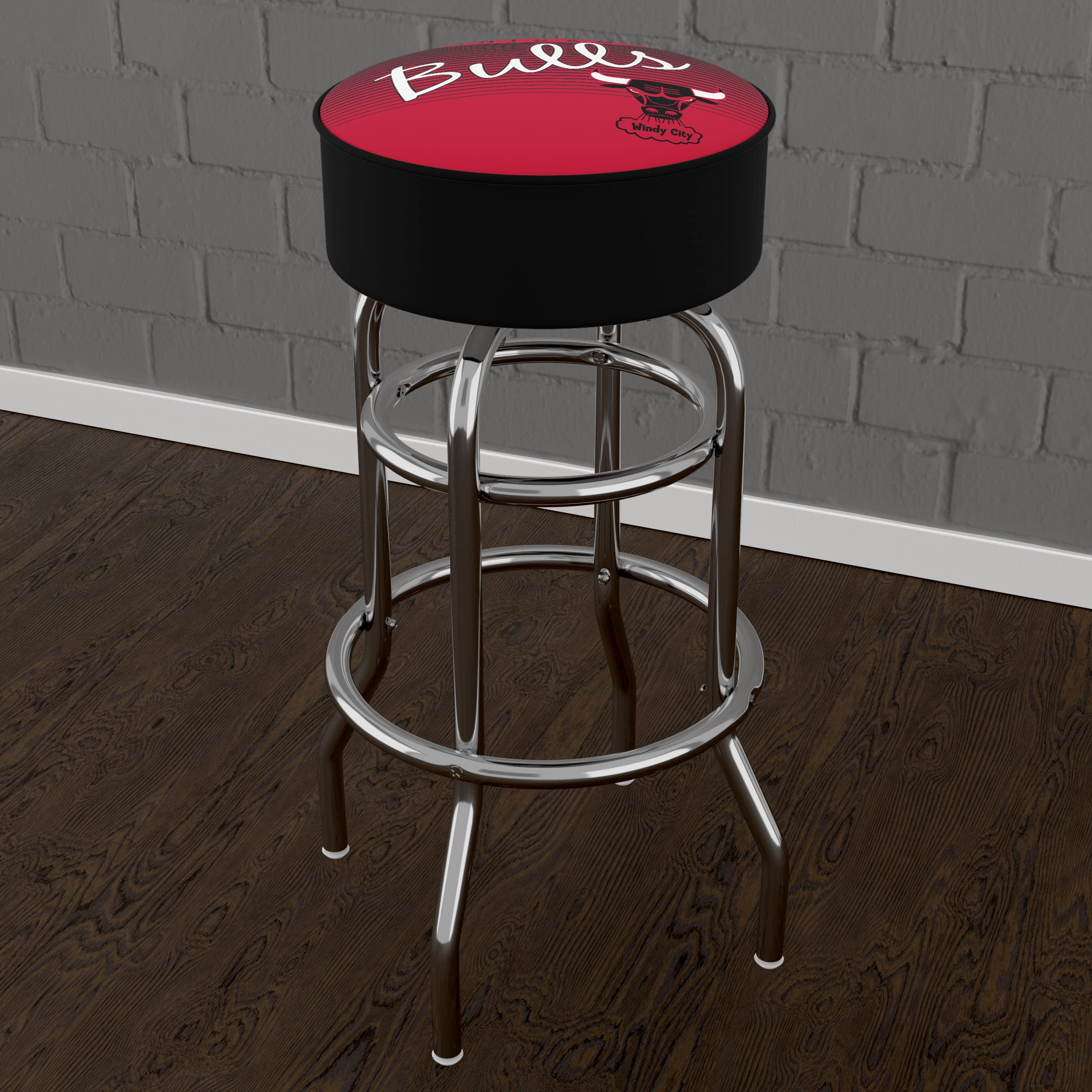 NBA Chicago Bulls Hardwood Classics Padded Swivel Bar Stool - Chrome Finish - Perfect for Game Room, Man Cave & Sports Bar Decor