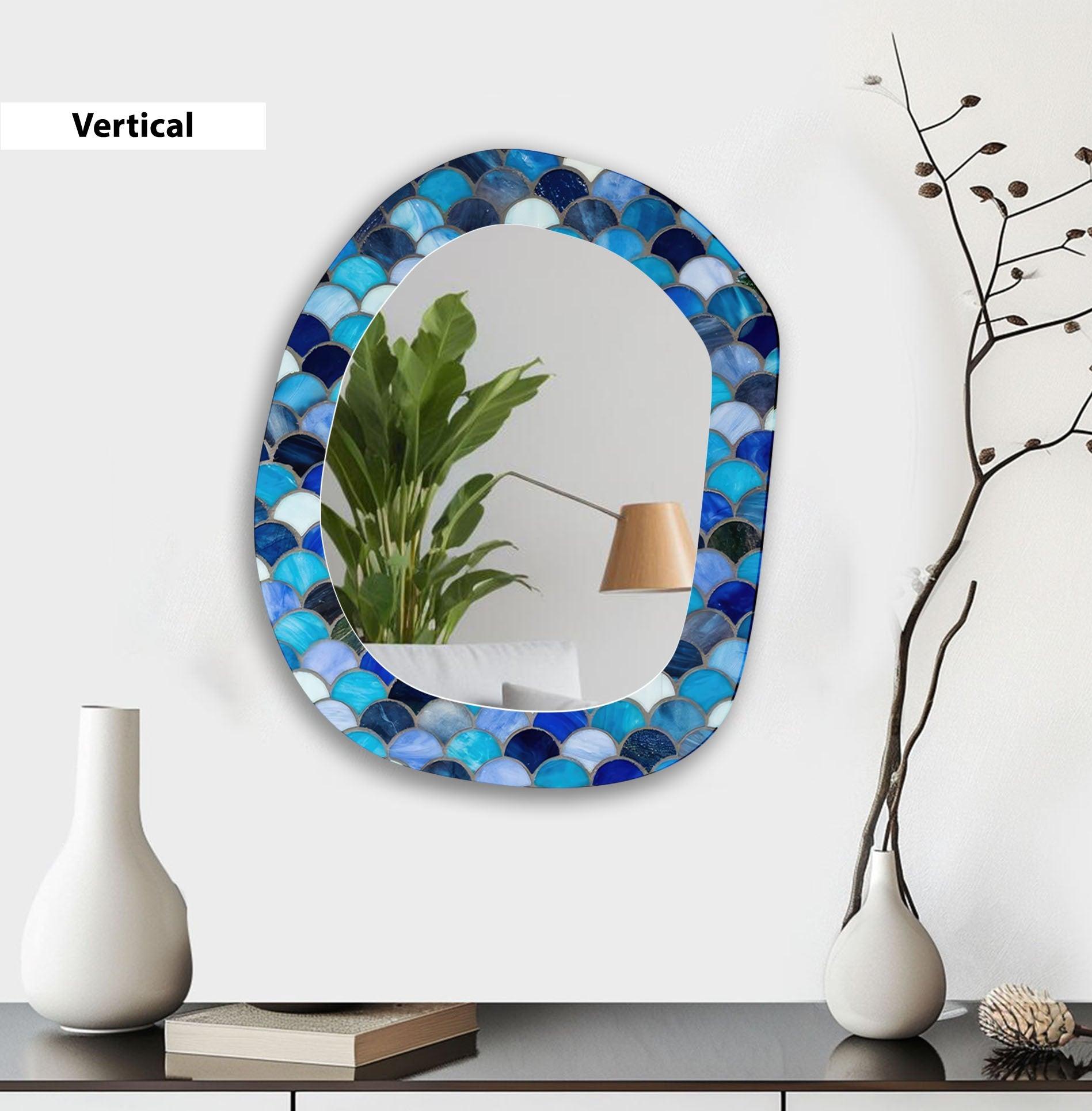 Blue Modern Irregular Shaped Wall Mirror - Stylish Home Decor for Living Room, Bedroom, or Entryway