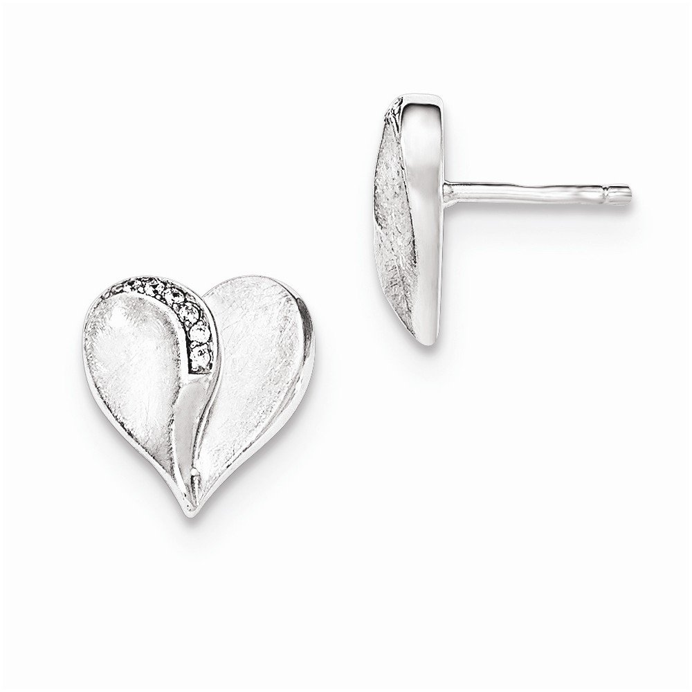 Sterling Silver Polished & Textured CZ Heart Stud Earrings for Women - Elegant Gift for Valentine's Day, Anniversary or Everyday Wear