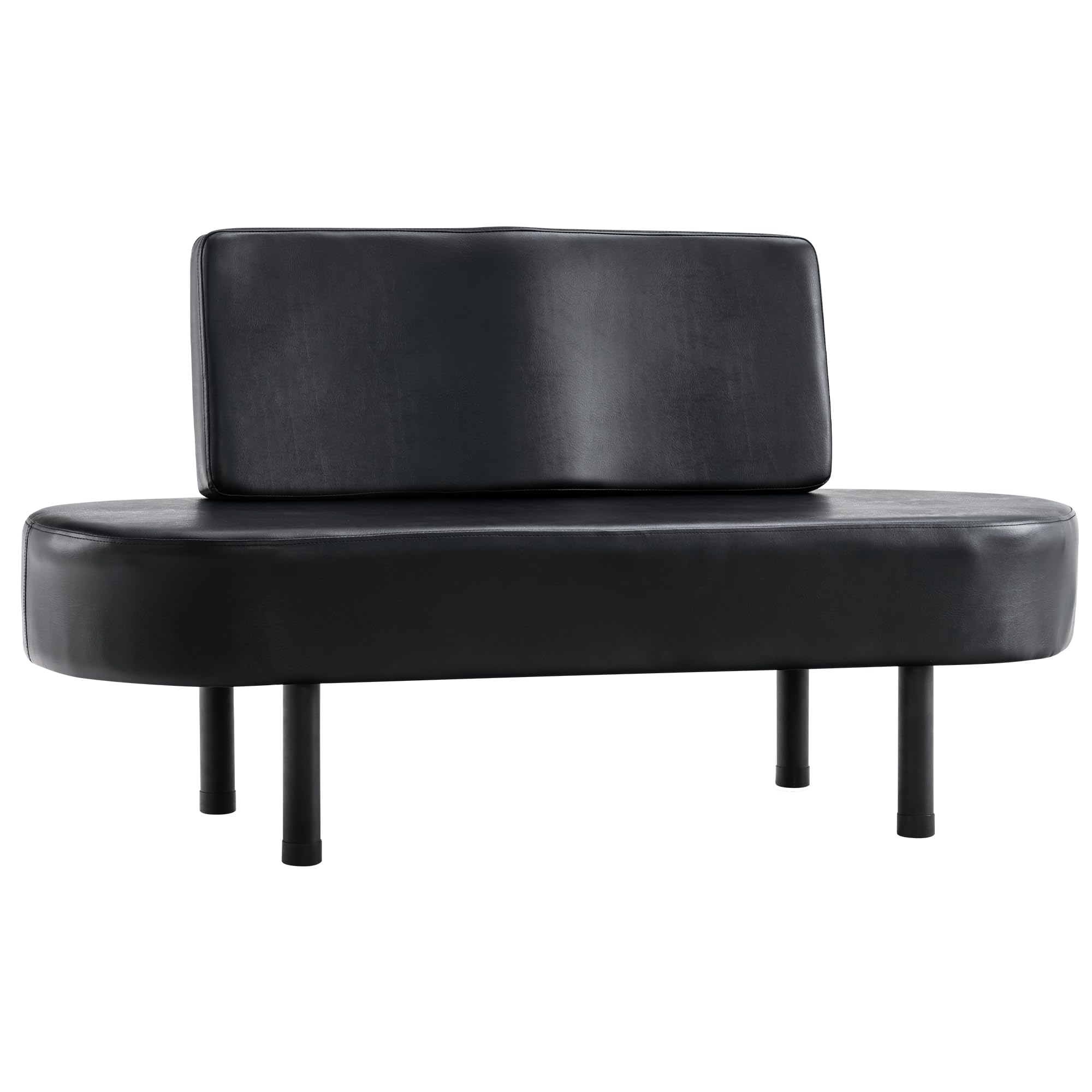 BarberPub Waiting Room Chairs - Leather Upholstered Reception Settee Bench with Backrest, Salon & Office Furniture W702 (Black) - Perfect for Barber Shops, Salons, Waiting Areas & Home Entryways