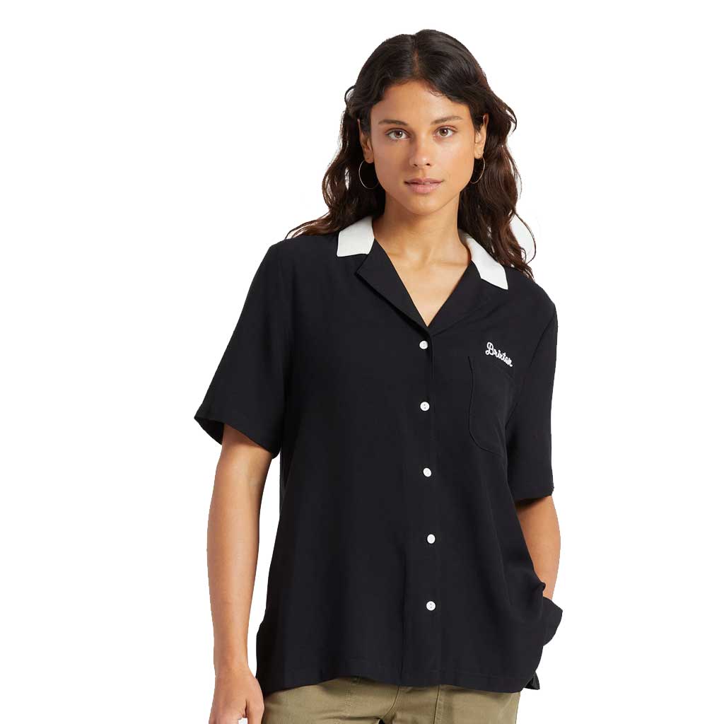 Brixton Women's Bunker Block BF Short Sleeve Woven Shirt - Black | Casual Summer Top for Outdoor Activities & Streetwear Fashion