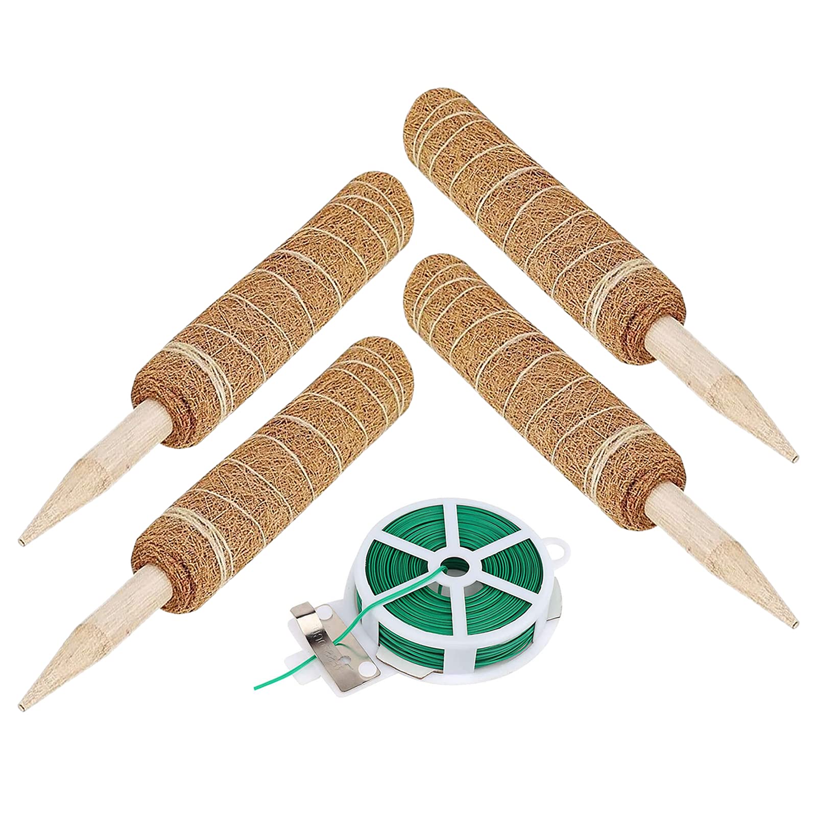 Kingsea 4 Pack 19.7 Inch Coir Totem Pole with Garden Twist Ties - Natural Moss Sticks for Climbing Plants, Indoor Plant Support, Pothos, Monstera, Philodendron - Perfect for Home Gardening and Vertical Plant Growth