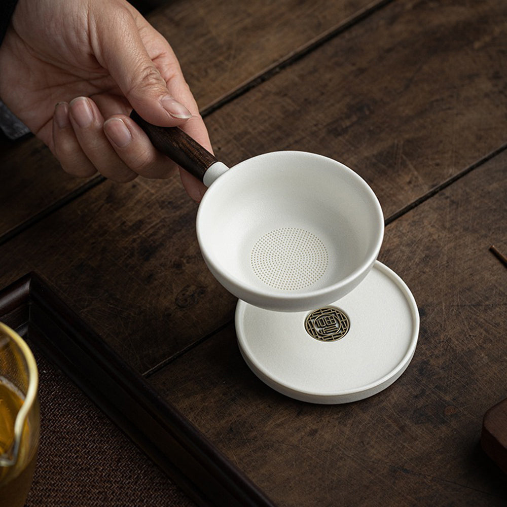 Premium Ceramic Tea Strainer with Coaster - Fine Mesh Infuser for Loose Leaf Tea - Perfect for Home, Office, and Tea Party Use