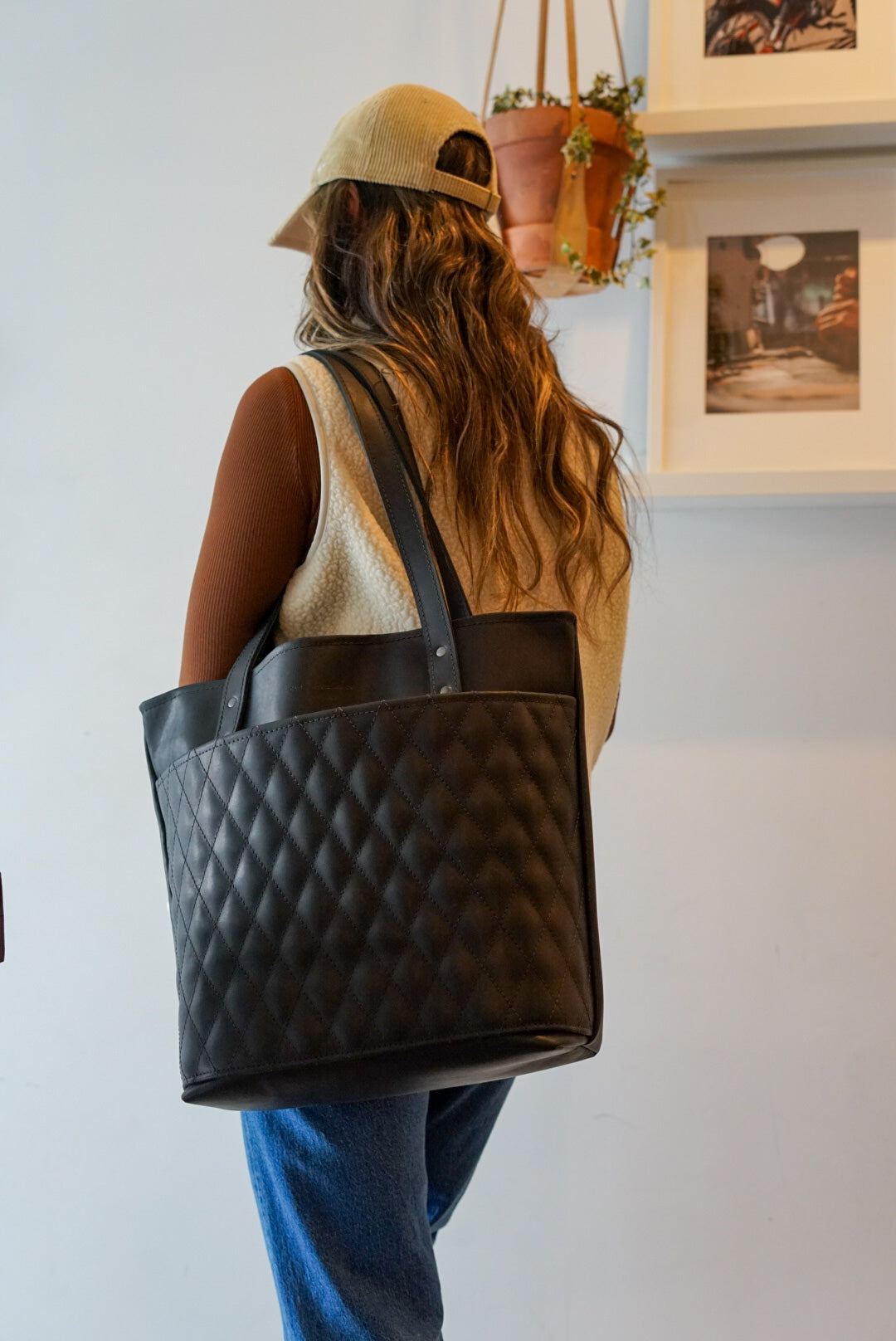 Durable Diamond Stitch Tote Bag - Flat Black | Stylish & Spacious Reusable Shopping Bag for Groceries, Beach, Work & Travel