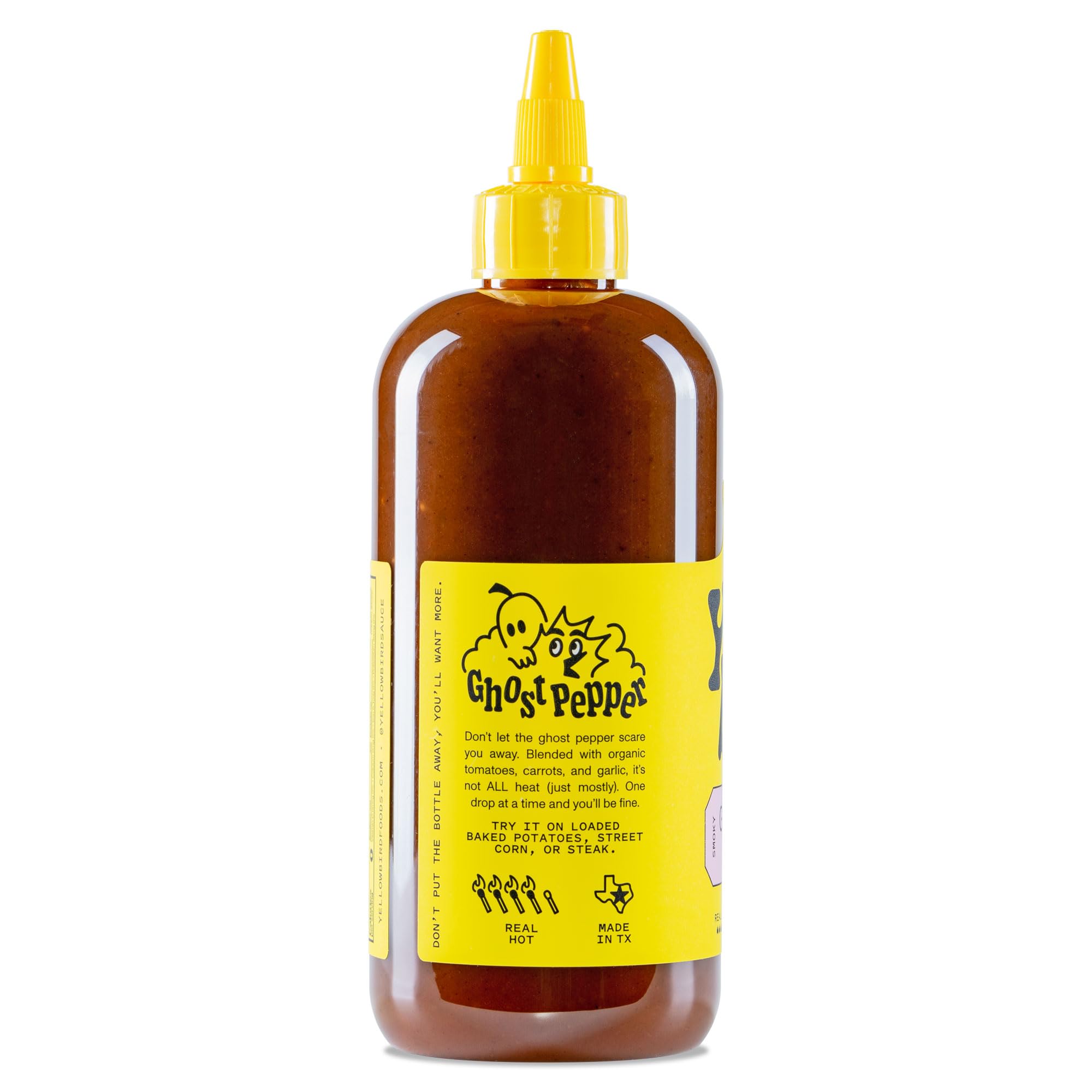 Yellowbird Organic Ghost Pepper Hot Sauce - Vegan, Gluten-Free, Non-GMO Spicy Sauce with Smoked Ghost Peppers, Tomatoes & Onions - 19.6 oz (2 Pack) - Perfect for Tacos, Wings, Burgers & Cooking
